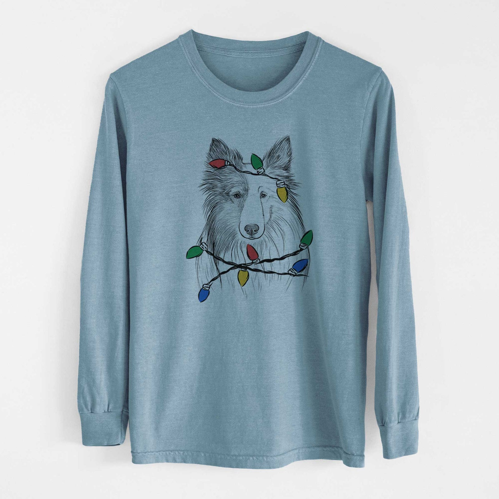 Christmas Lights Palin the Shetland Sheepdog - Heavyweight 100% Cotton Long Sleeve