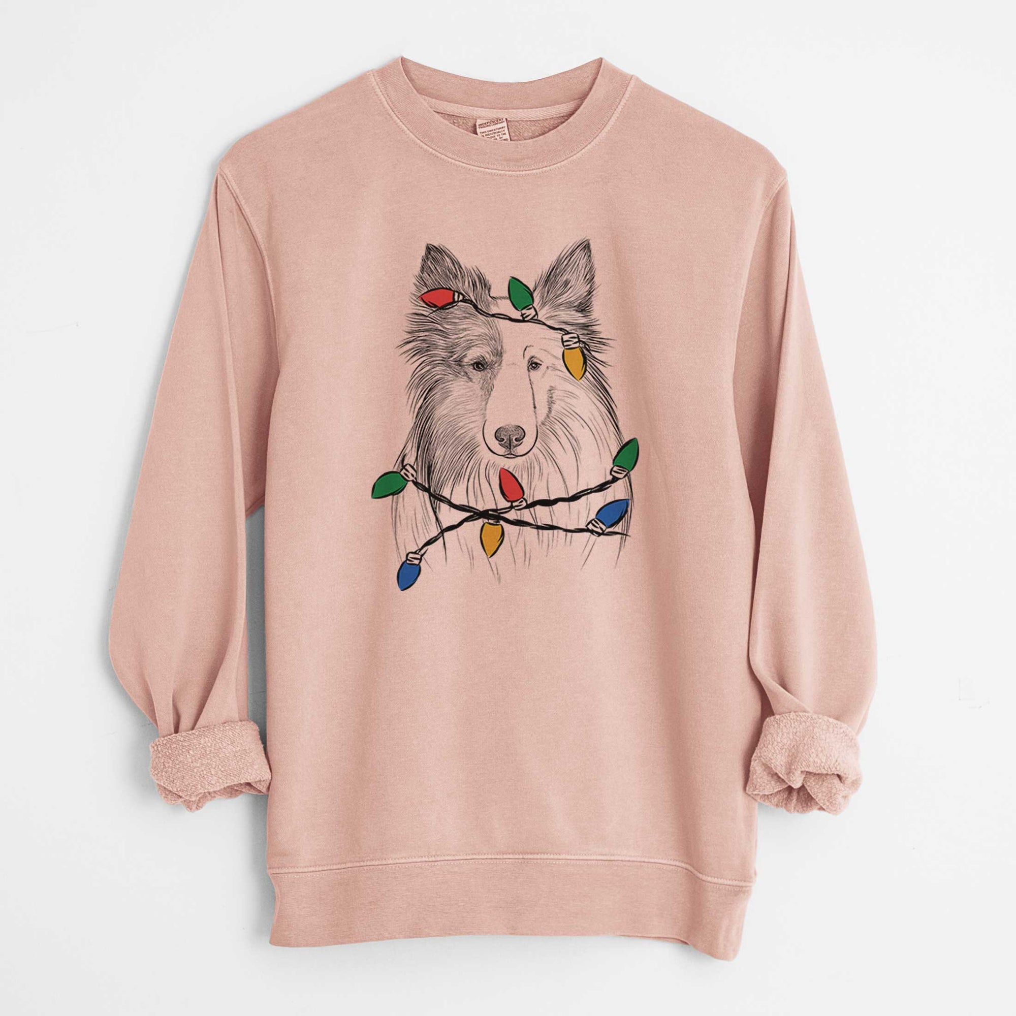 Christmas Lights Palin the Shetland Sheepdog - Unisex Pigment Dyed Crew Sweatshirt