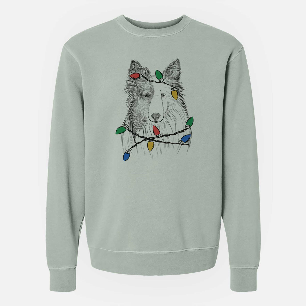 Christmas Lights Palin the Shetland Sheepdog - Unisex Pigment Dyed Crew Sweatshirt