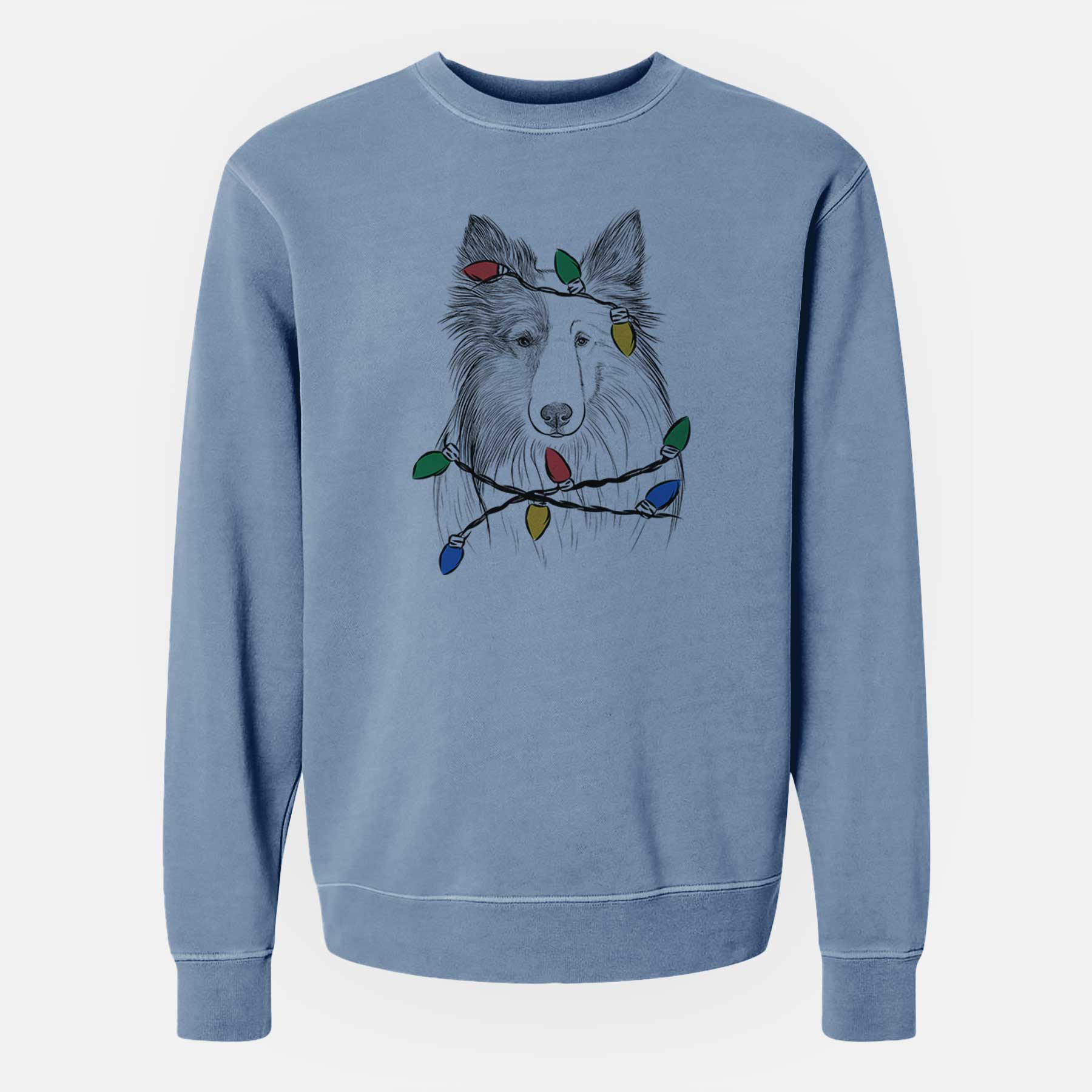 Christmas Lights Palin the Shetland Sheepdog - Unisex Pigment Dyed Crew Sweatshirt