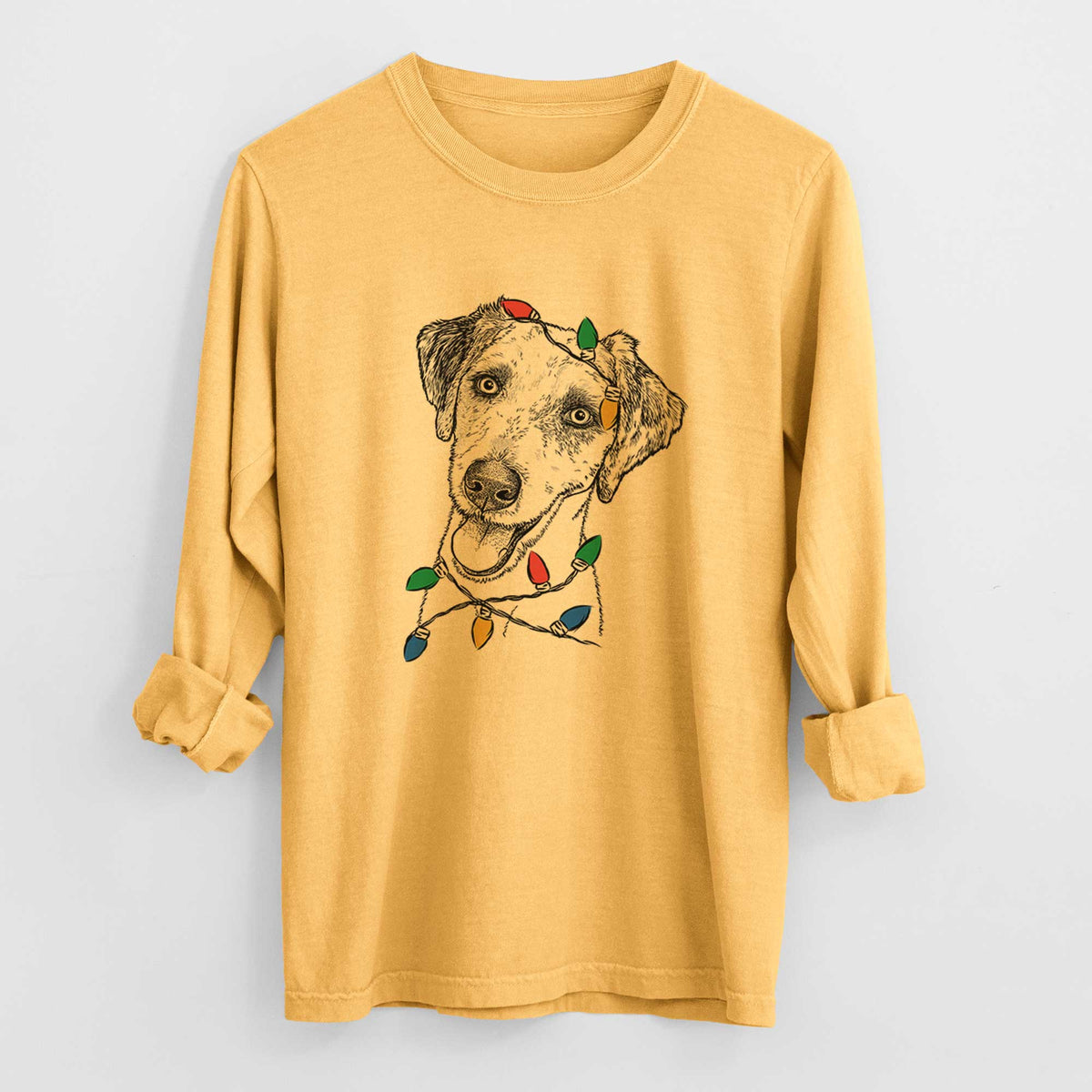 Christmas Lights Palm Palm the Aussiedoodle - Heavyweight 100% Cotton Long Sleeve