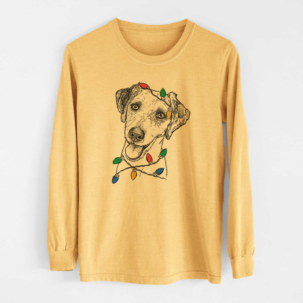 Christmas Lights Palm Palm the Aussiedoodle - Heavyweight 100% Cotton Long Sleeve
