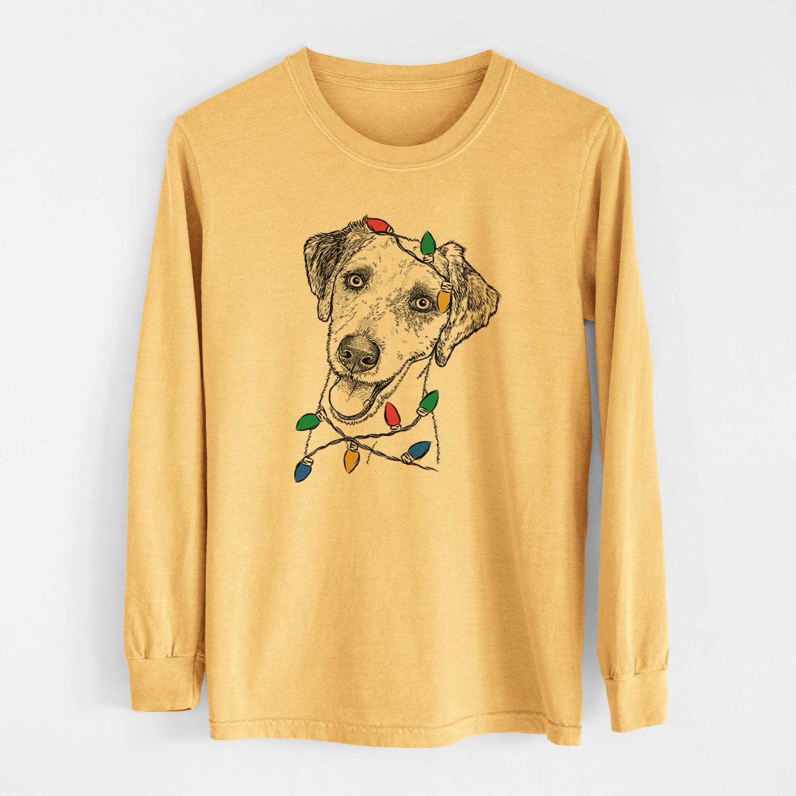 Christmas Lights Palm Palm the Aussiedoodle - Heavyweight 100% Cotton Long Sleeve