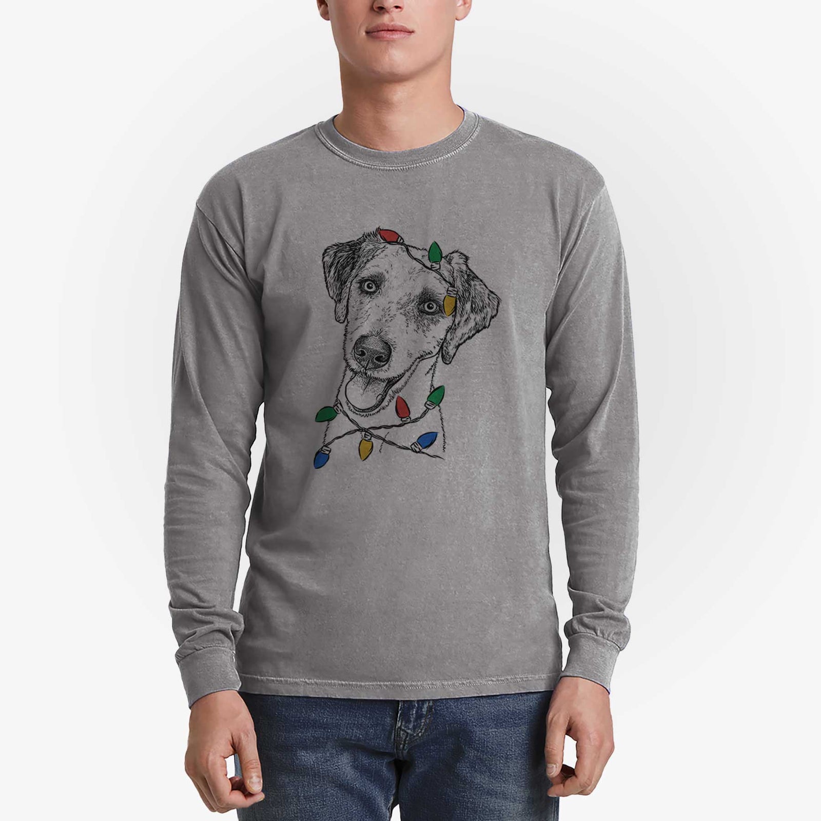Christmas Lights Palm Palm the Aussiedoodle - Heavyweight 100% Cotton Long Sleeve