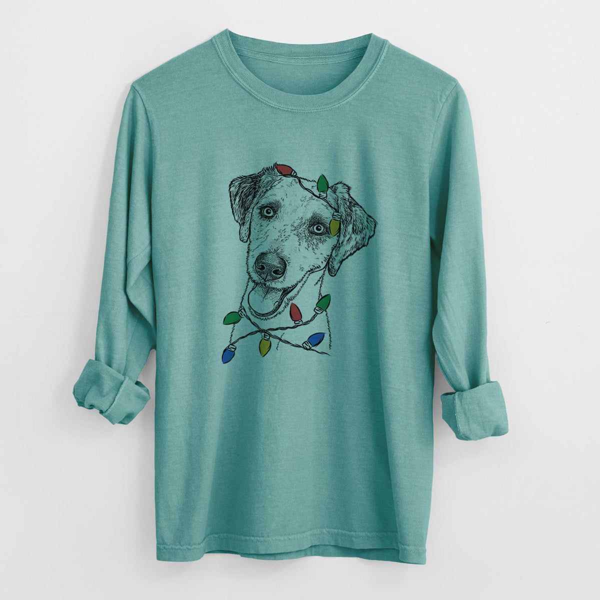 Christmas Lights Palm Palm the Aussiedoodle - Heavyweight 100% Cotton Long Sleeve
