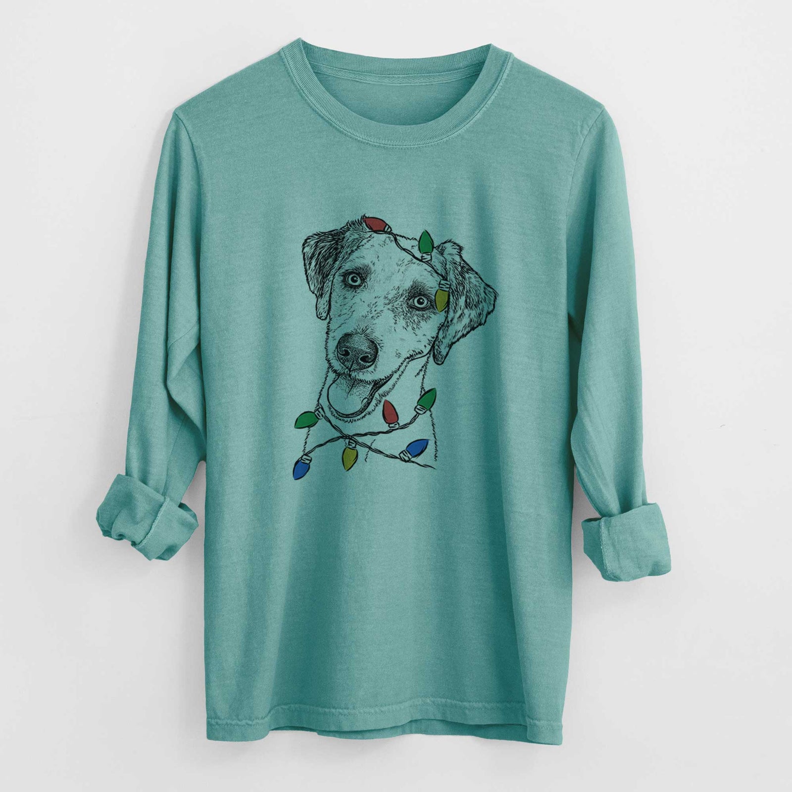 Christmas Lights Palm Palm the Aussiedoodle - Heavyweight 100% Cotton Long Sleeve