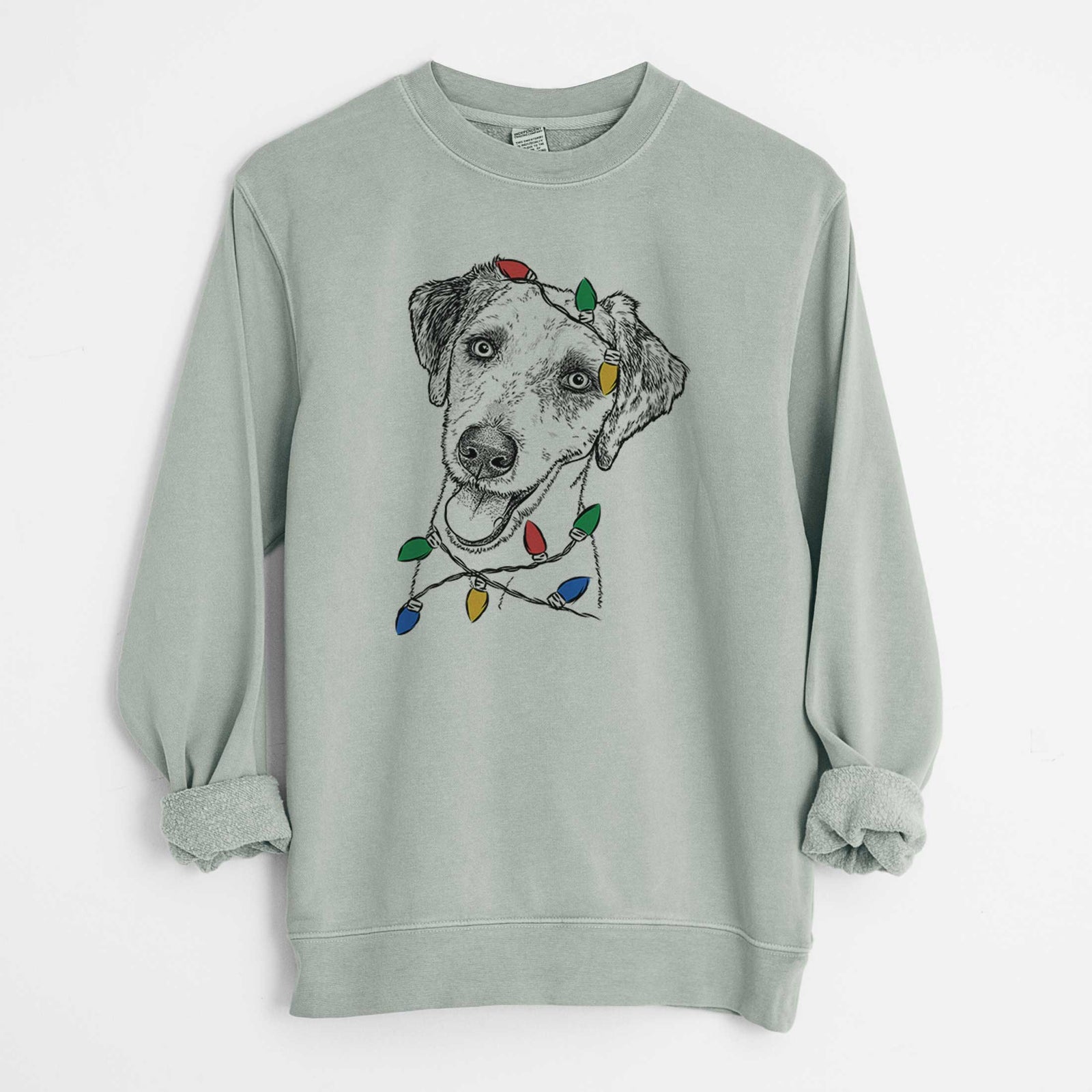 Christmas Lights Palm Palm the Aussiedoodle - Unisex Pigment Dyed Crew Sweatshirt