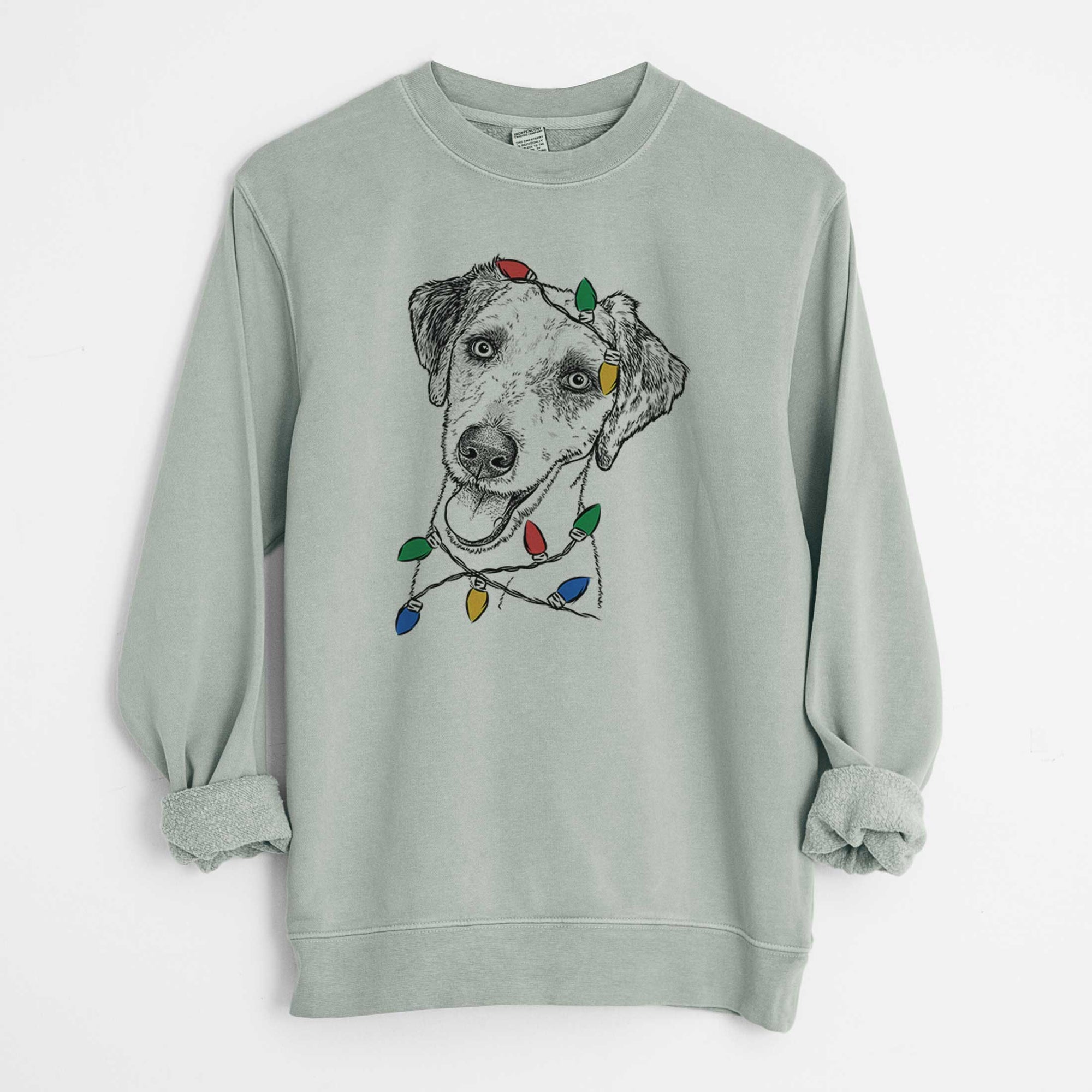 Christmas Lights Palm Palm the Aussiedoodle - Unisex Pigment Dyed Crew Sweatshirt