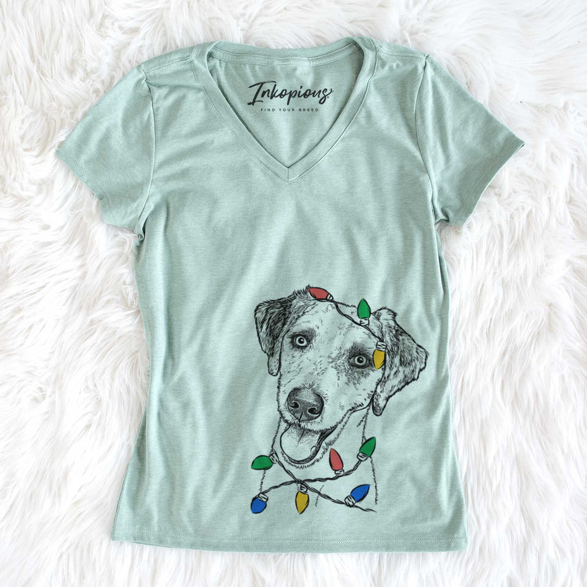 Christmas Lights Palm Palm the Aussiedoodle - Women&#39;s V-neck Shirt