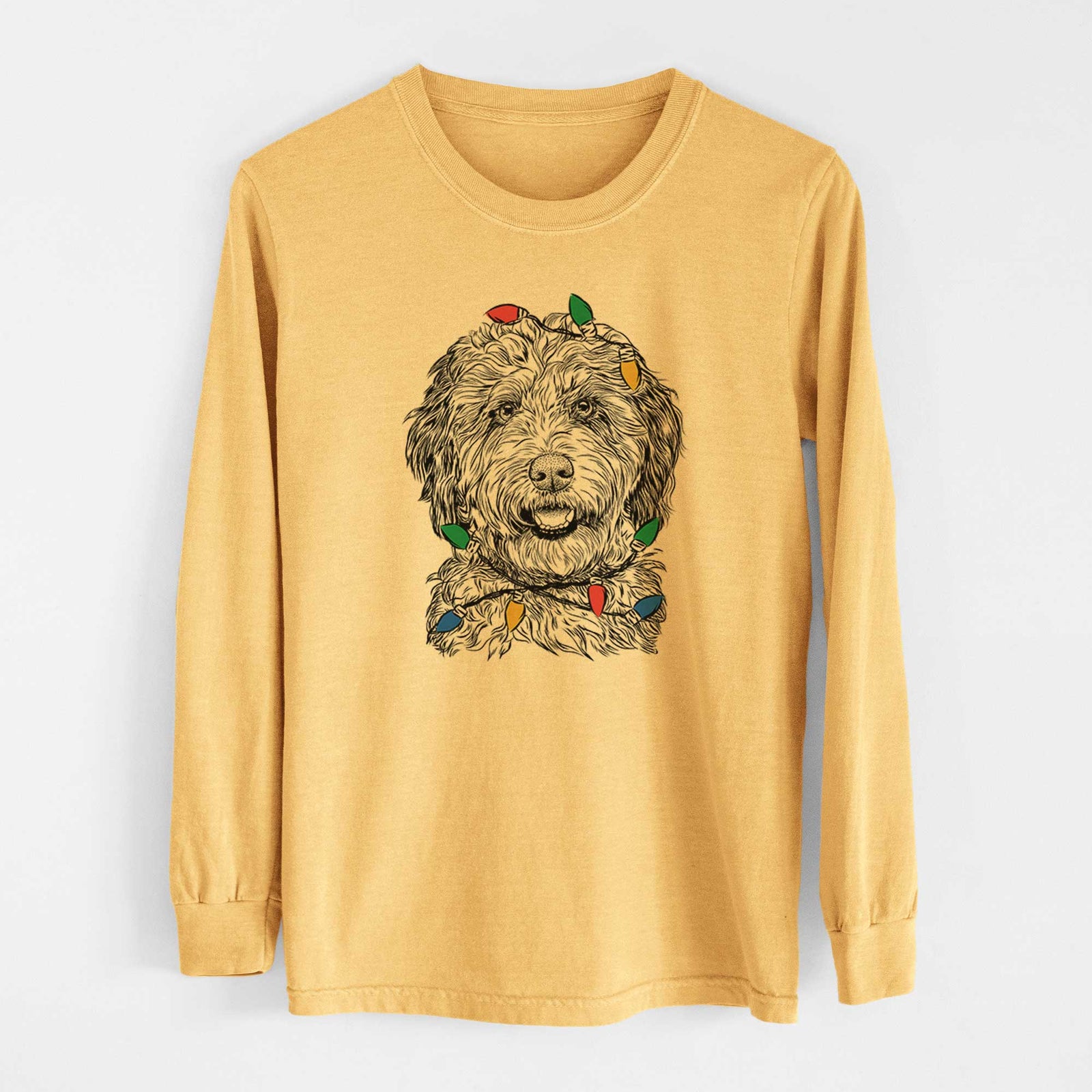 Christmas Lights Palmer the Aussiedoodle - Heavyweight 100% Cotton Long Sleeve