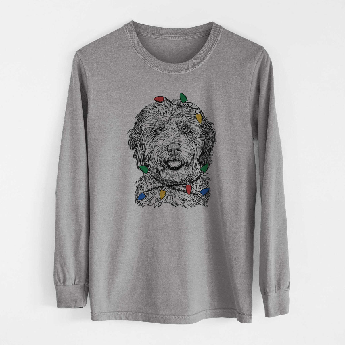 Christmas Lights Palmer the Aussiedoodle - Heavyweight 100% Cotton Long Sleeve