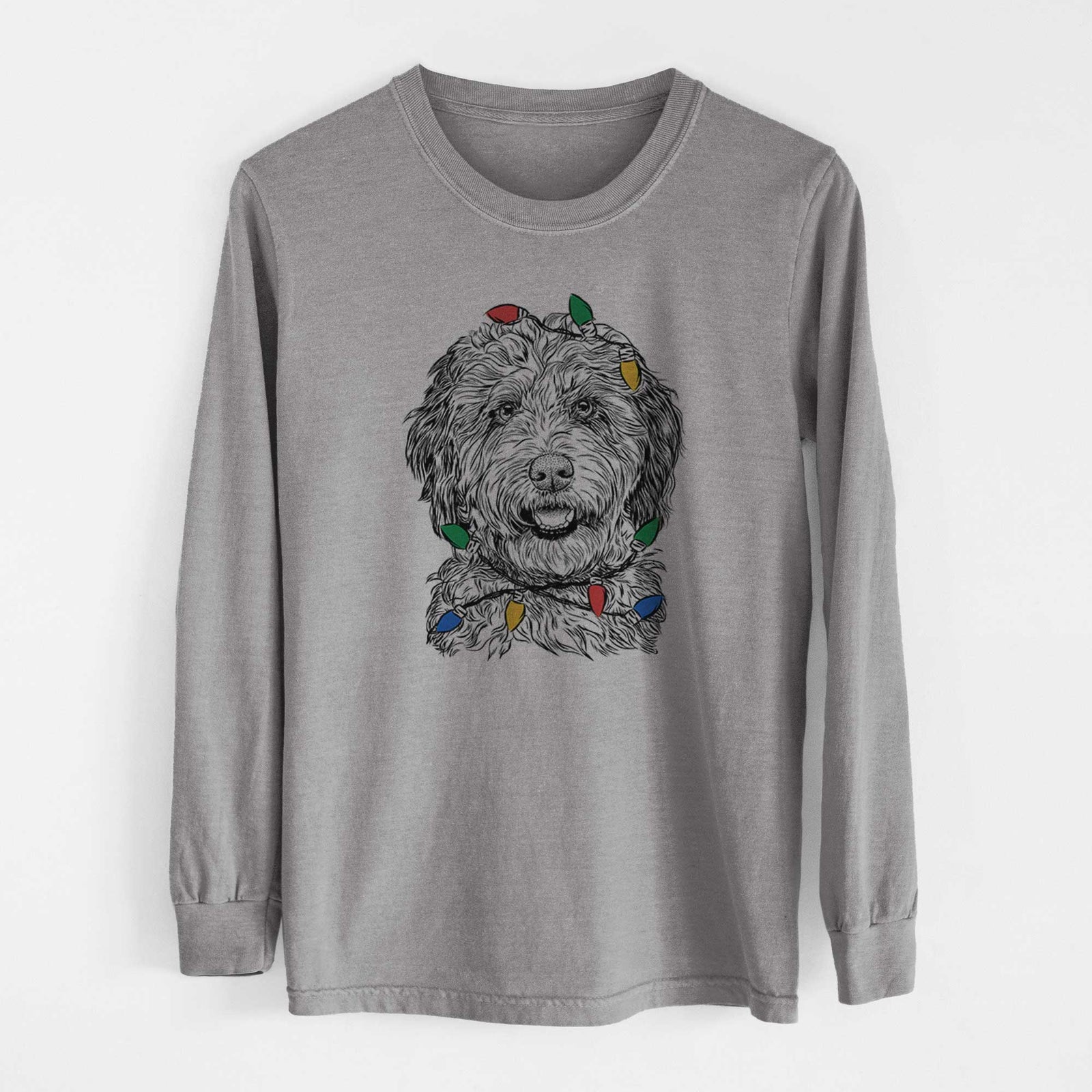 Christmas Lights Palmer the Aussiedoodle - Heavyweight 100% Cotton Long Sleeve