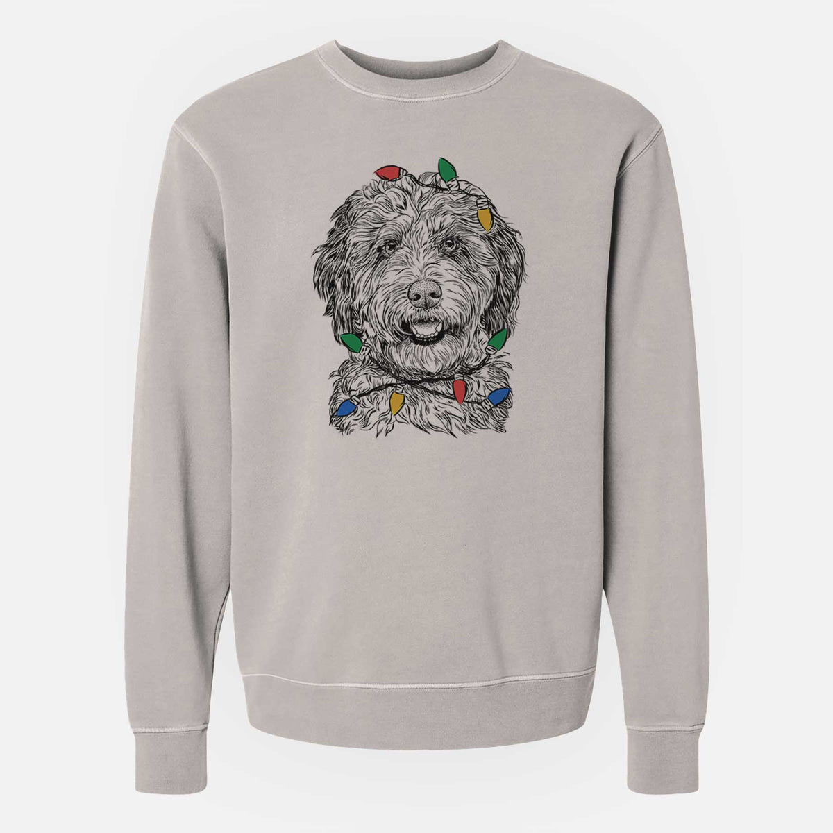 Christmas Lights Palmer the Aussiedoodle - Unisex Pigment Dyed Crew Sweatshirt