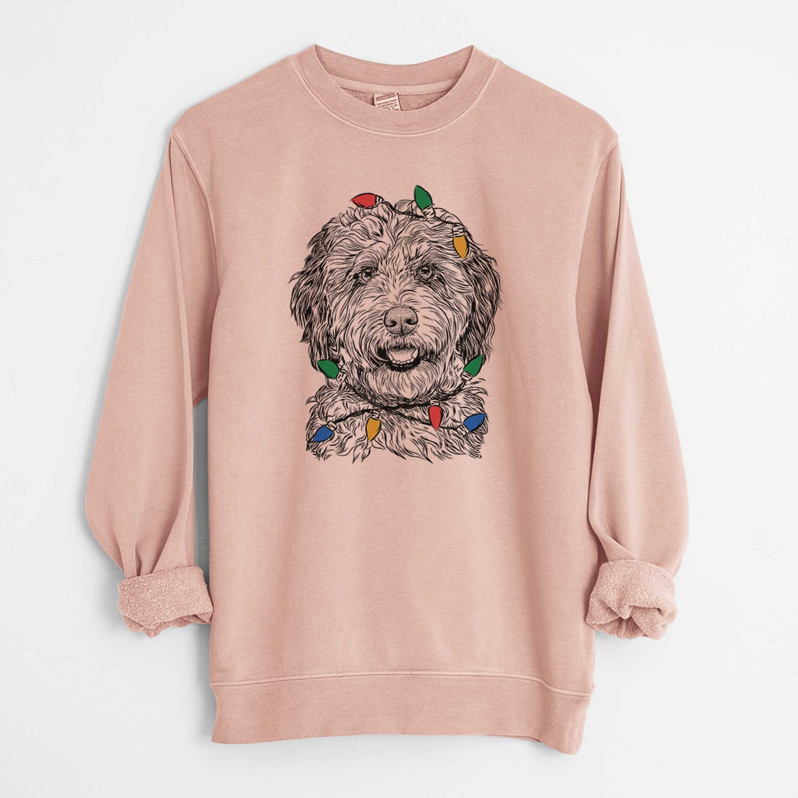 Christmas Lights Palmer the Aussiedoodle - Unisex Pigment Dyed Crew Sweatshirt