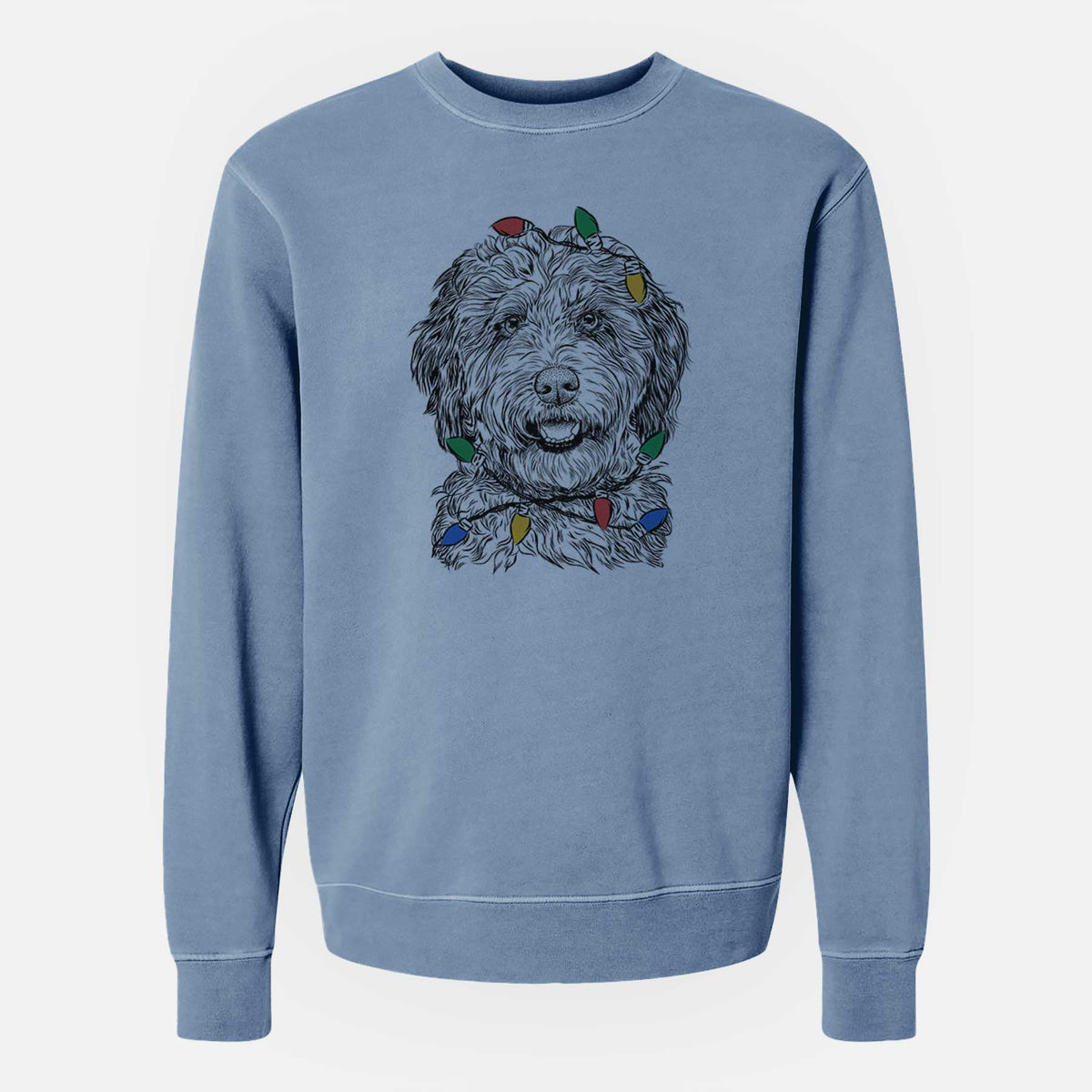 Christmas Lights Palmer the Aussiedoodle - Unisex Pigment Dyed Crew Sweatshirt