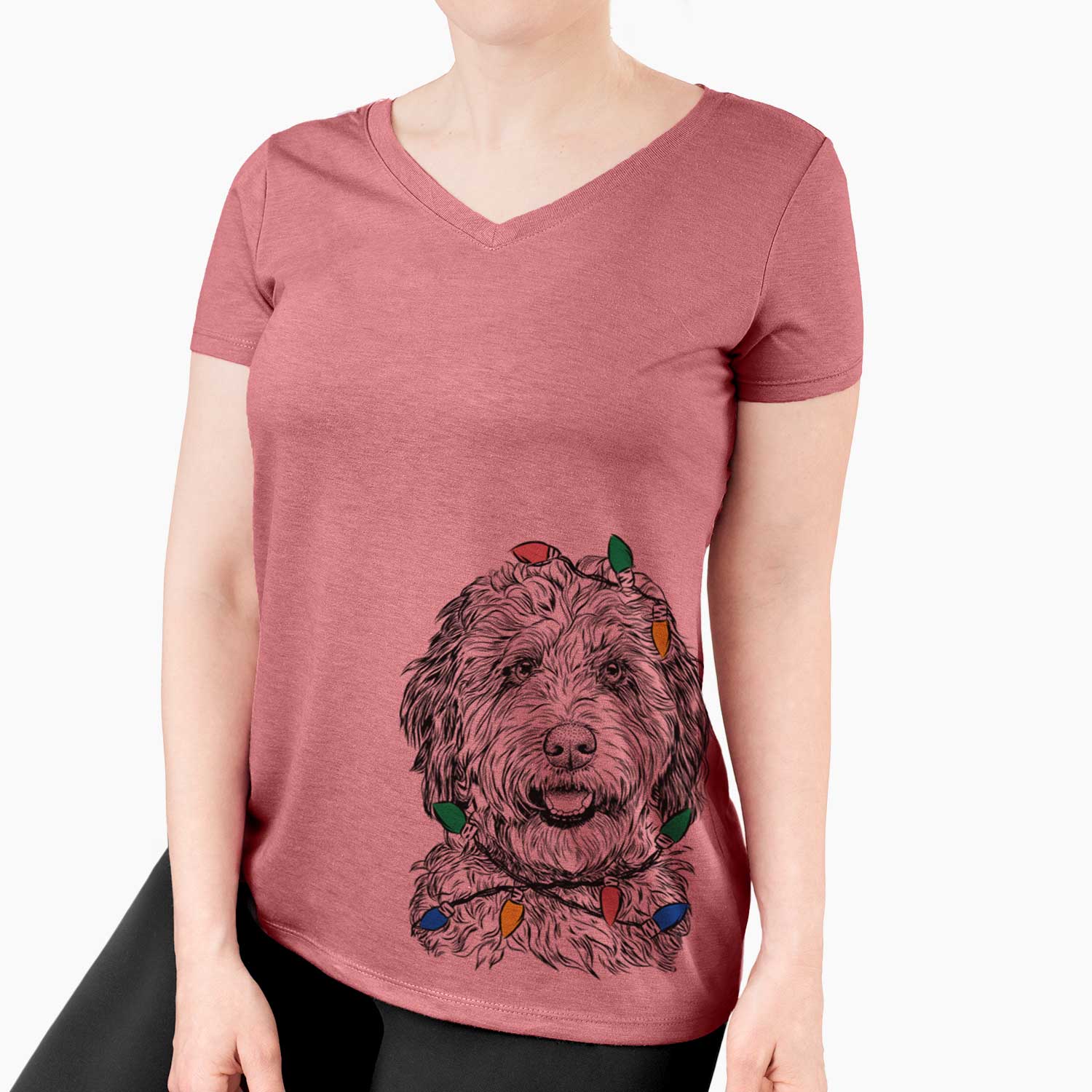 Christmas Lights Palmer the Aussiedoodle - Women's V-neck Shirt