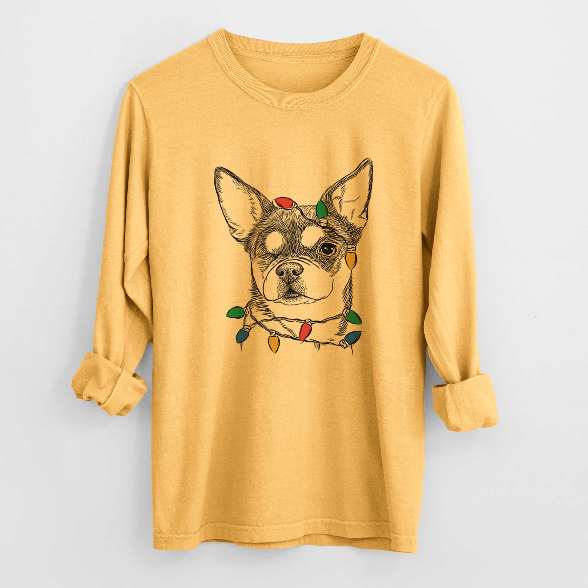 Christmas Lights Paris the Chihuahua - Heavyweight 100% Cotton Long Sleeve