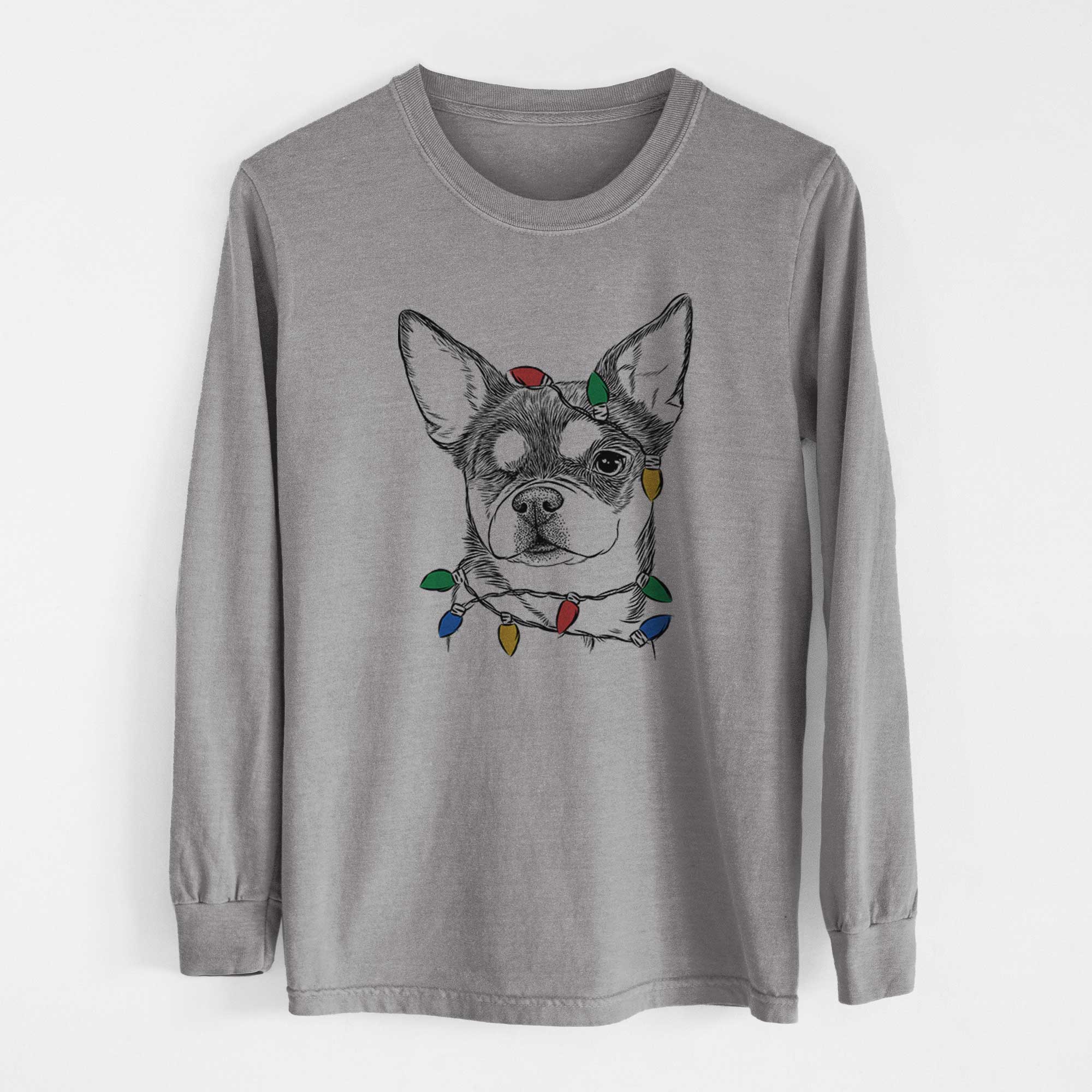 Christmas Lights Paris the Chihuahua - Heavyweight 100% Cotton Long Sleeve