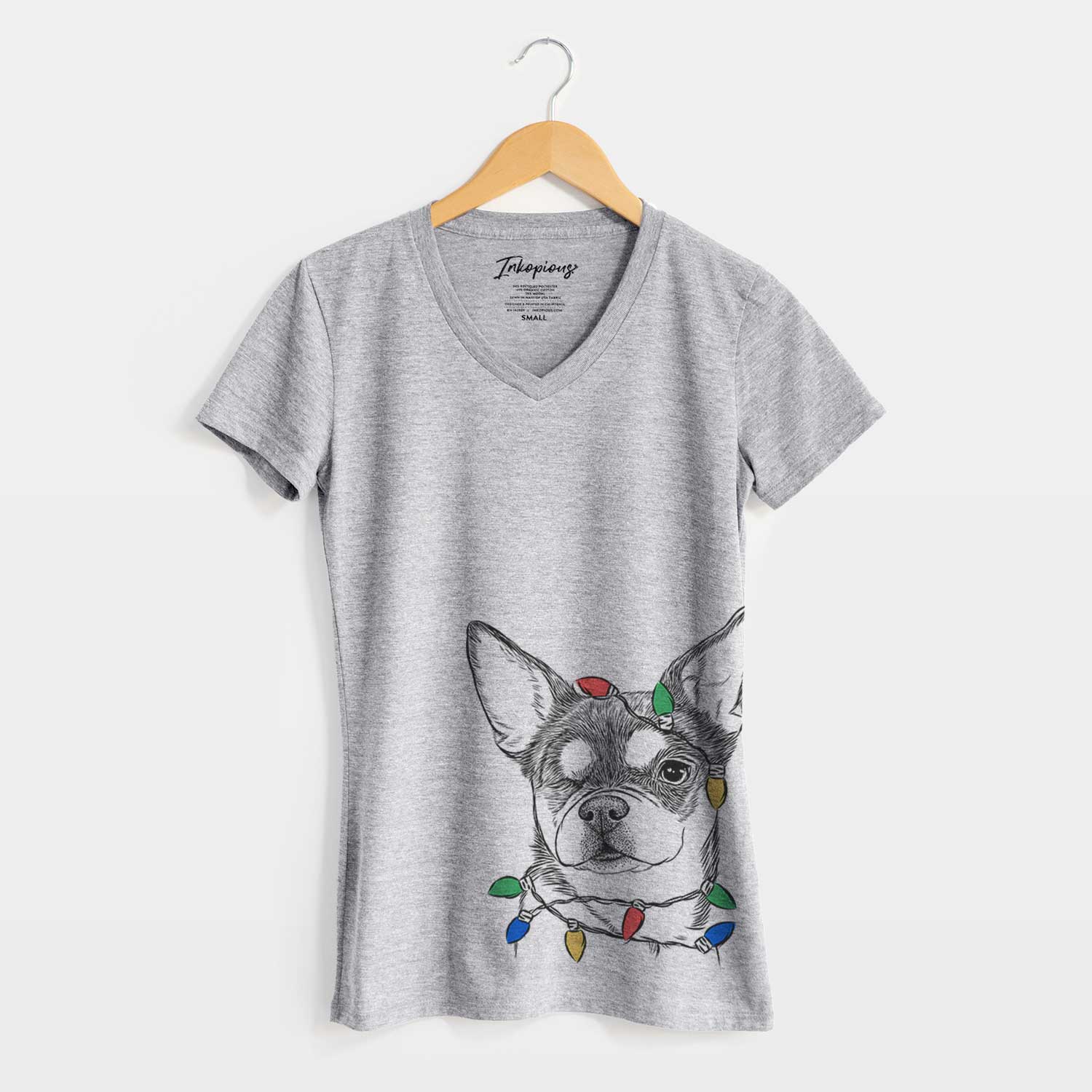 Christmas Lights Paris the Chihuahua - Women's V-neck Shirt