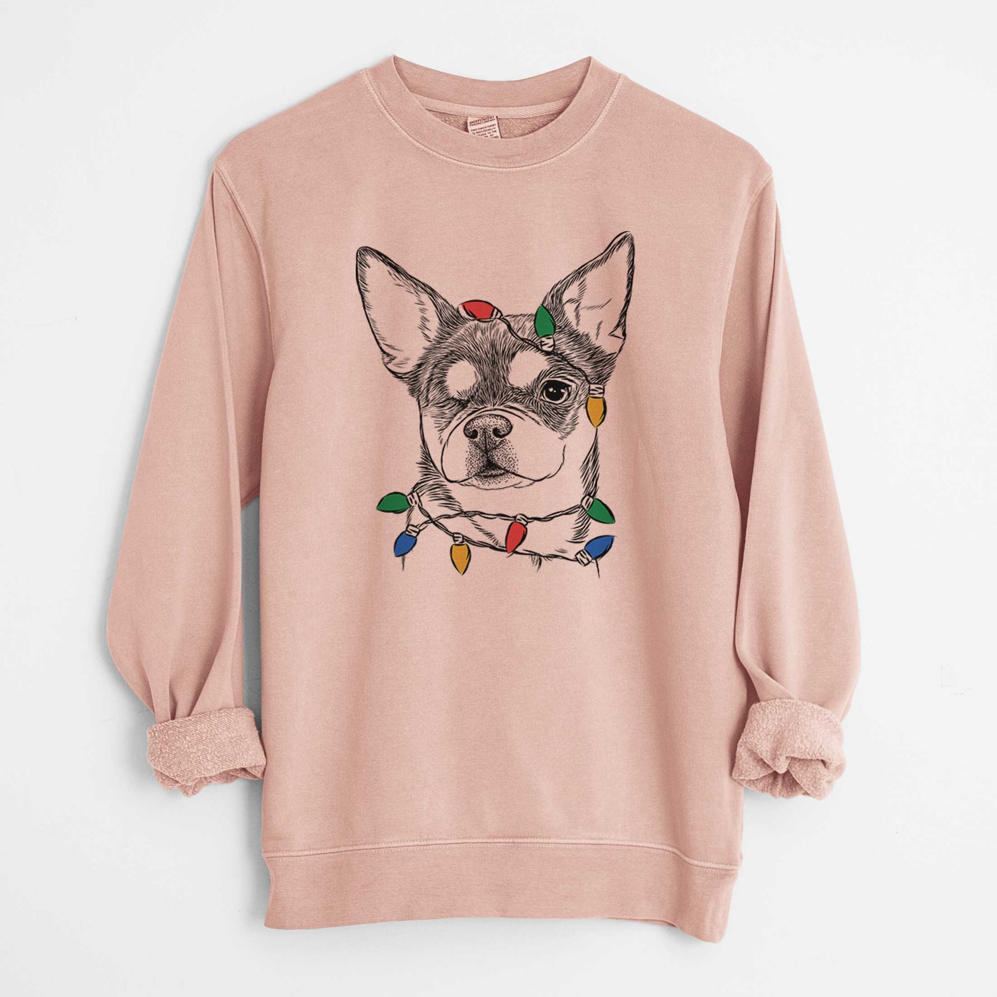 Christmas Lights Paris the Chihuahua - Unisex Pigment Dyed Crew Sweatshirt