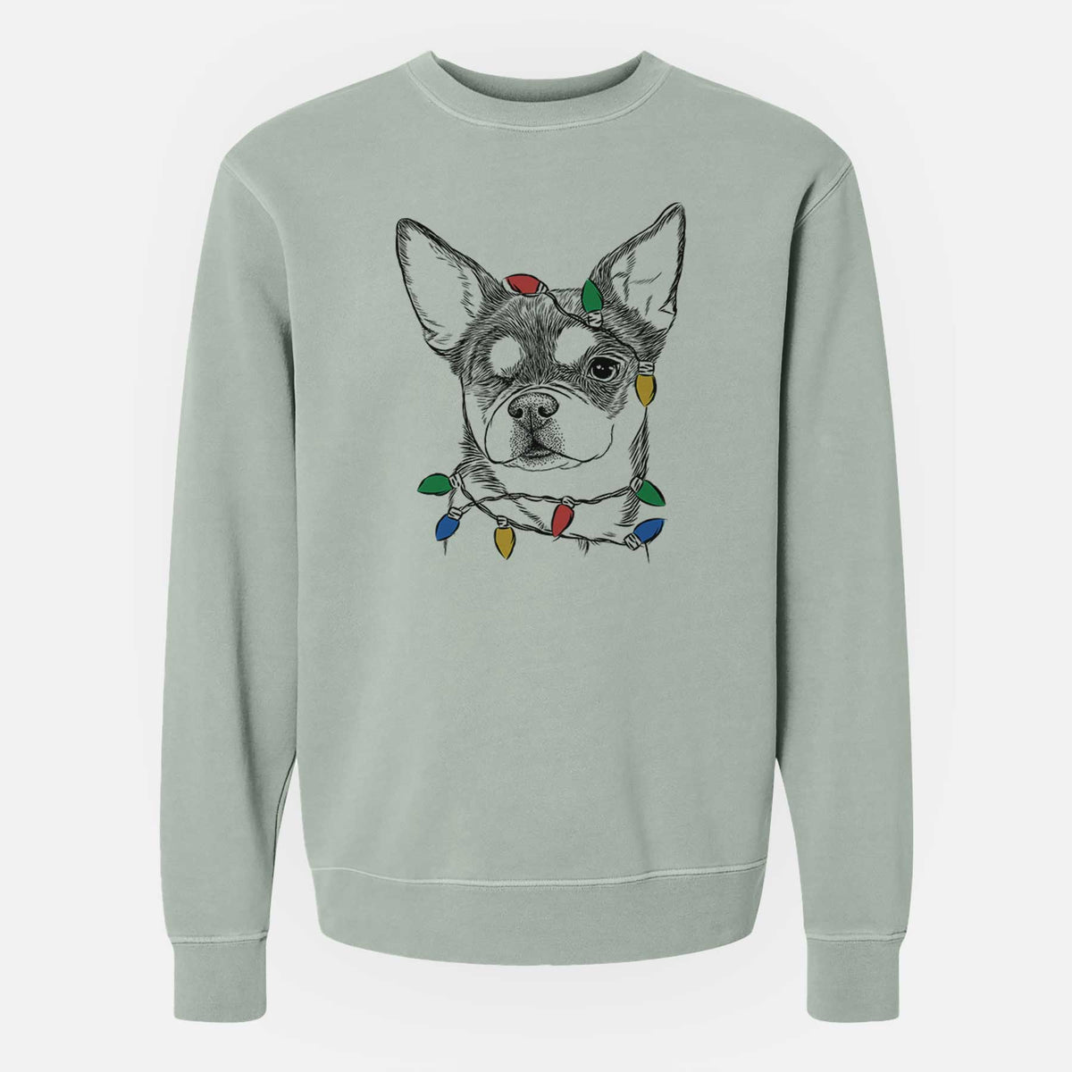 Christmas Lights Paris the Chihuahua - Unisex Pigment Dyed Crew Sweatshirt