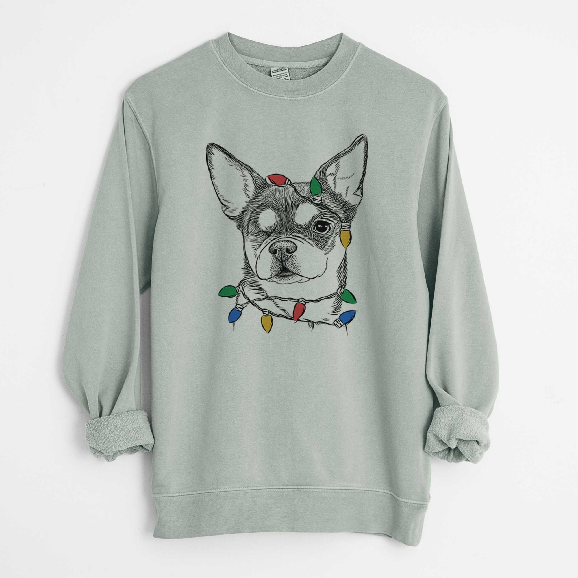 Christmas Lights Paris the Chihuahua - Unisex Pigment Dyed Crew Sweatshirt