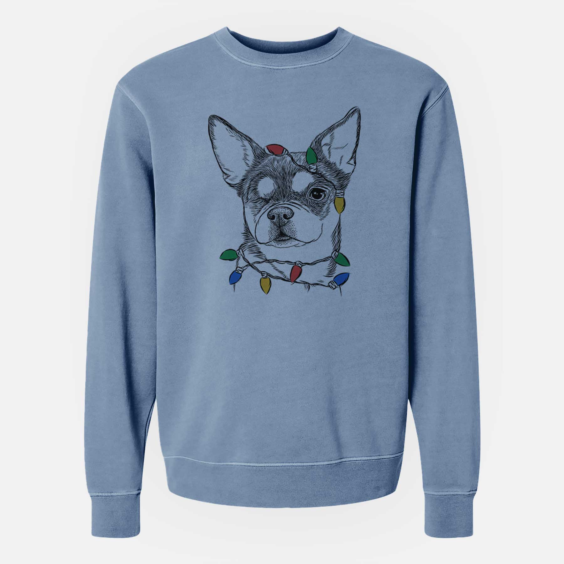 Christmas Lights Paris the Chihuahua - Unisex Pigment Dyed Crew Sweatshirt