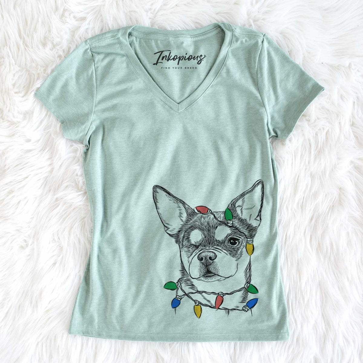 Christmas Lights Paris the Chihuahua - Women&#39;s V-neck Shirt