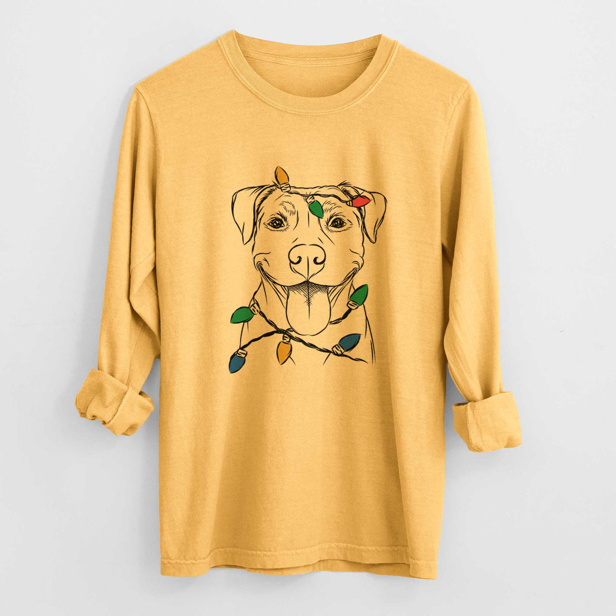 Christmas Lights Parker the Pitbull - Heavyweight 100% Cotton Long Sleeve