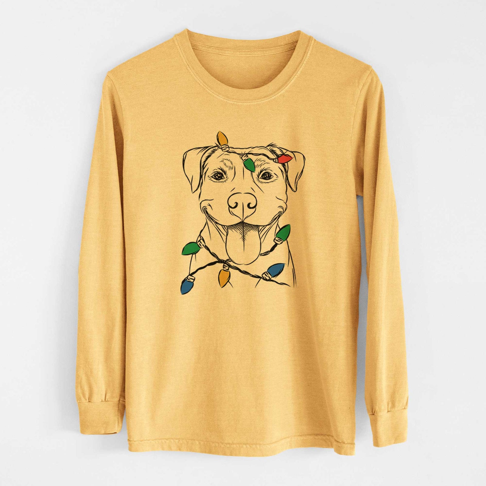 Christmas Lights Parker the Pitbull - Heavyweight 100% Cotton Long Sleeve