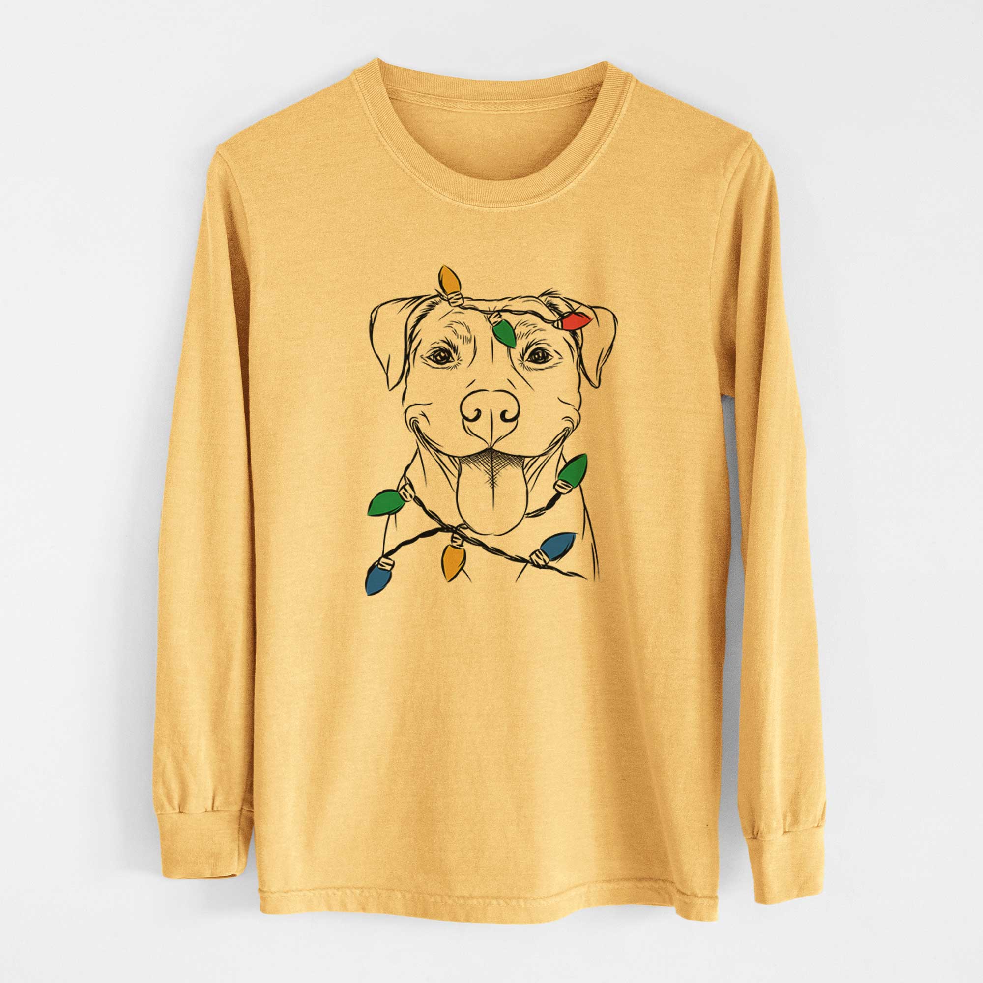 Christmas Lights Parker the Pitbull - Heavyweight 100% Cotton Long Sleeve