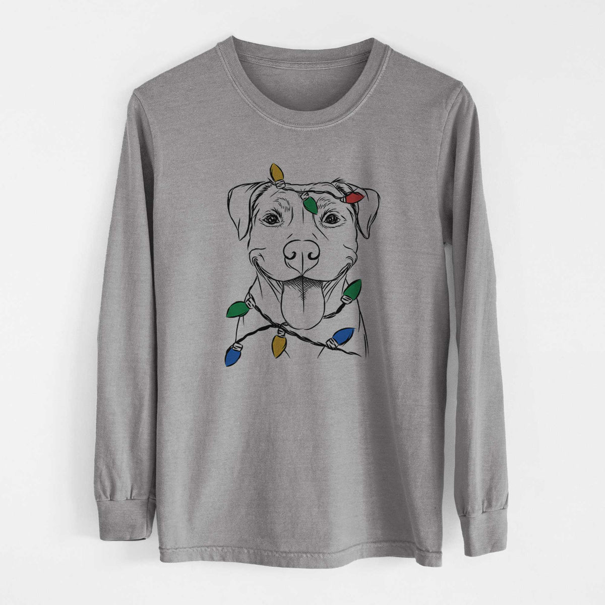 Christmas Lights Parker the Pitbull - Heavyweight 100% Cotton Long Sleeve
