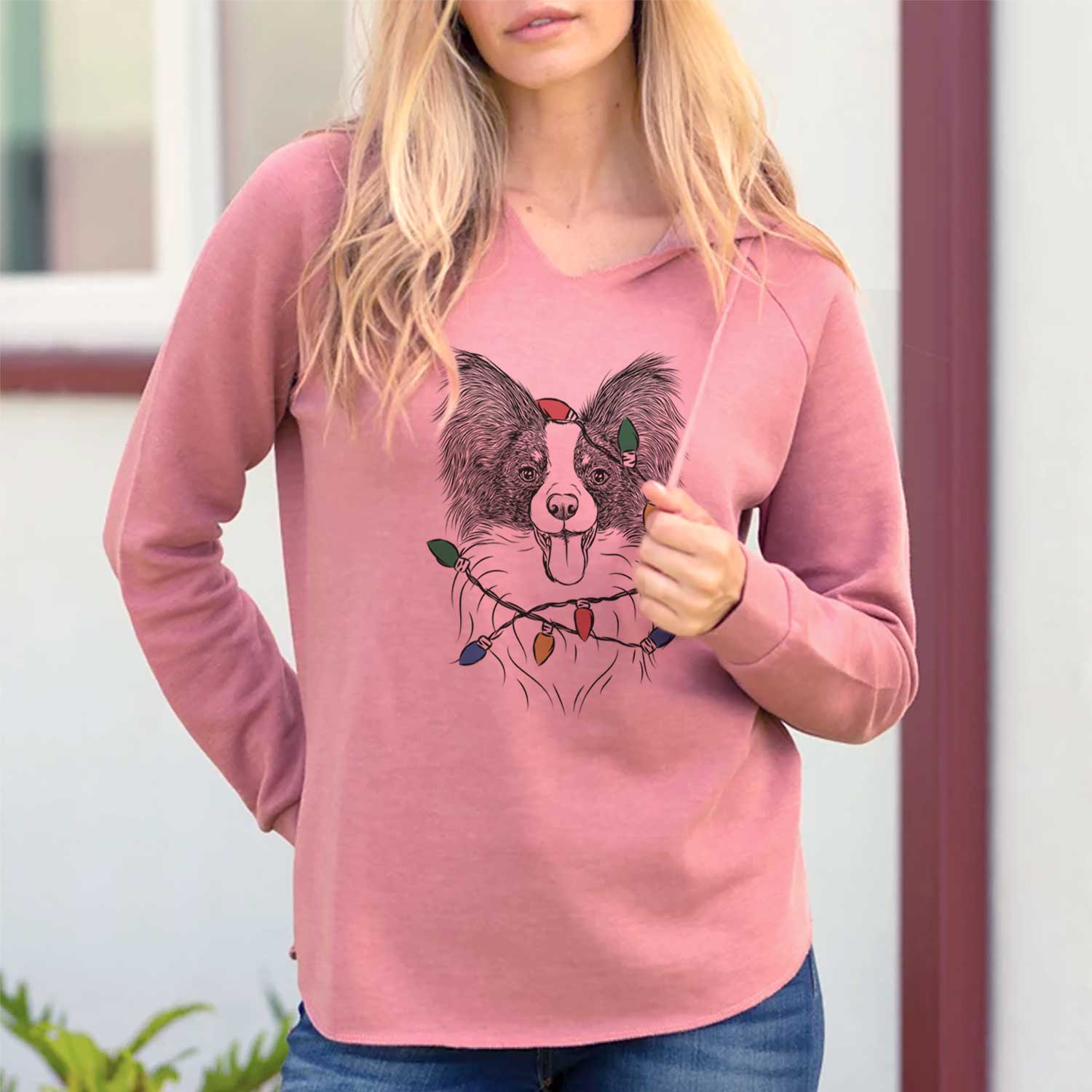 Christmas Lights Patrick the Papillon - Cali Wave Hooded Sweatshirt