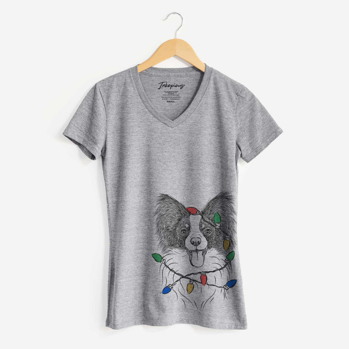Christmas Lights Patrick the Papillon - Women's V-neck Shirt