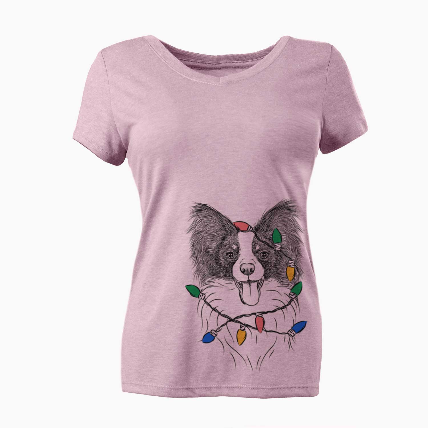 Christmas Lights Patrick the Papillon - Women's V-neck Shirt