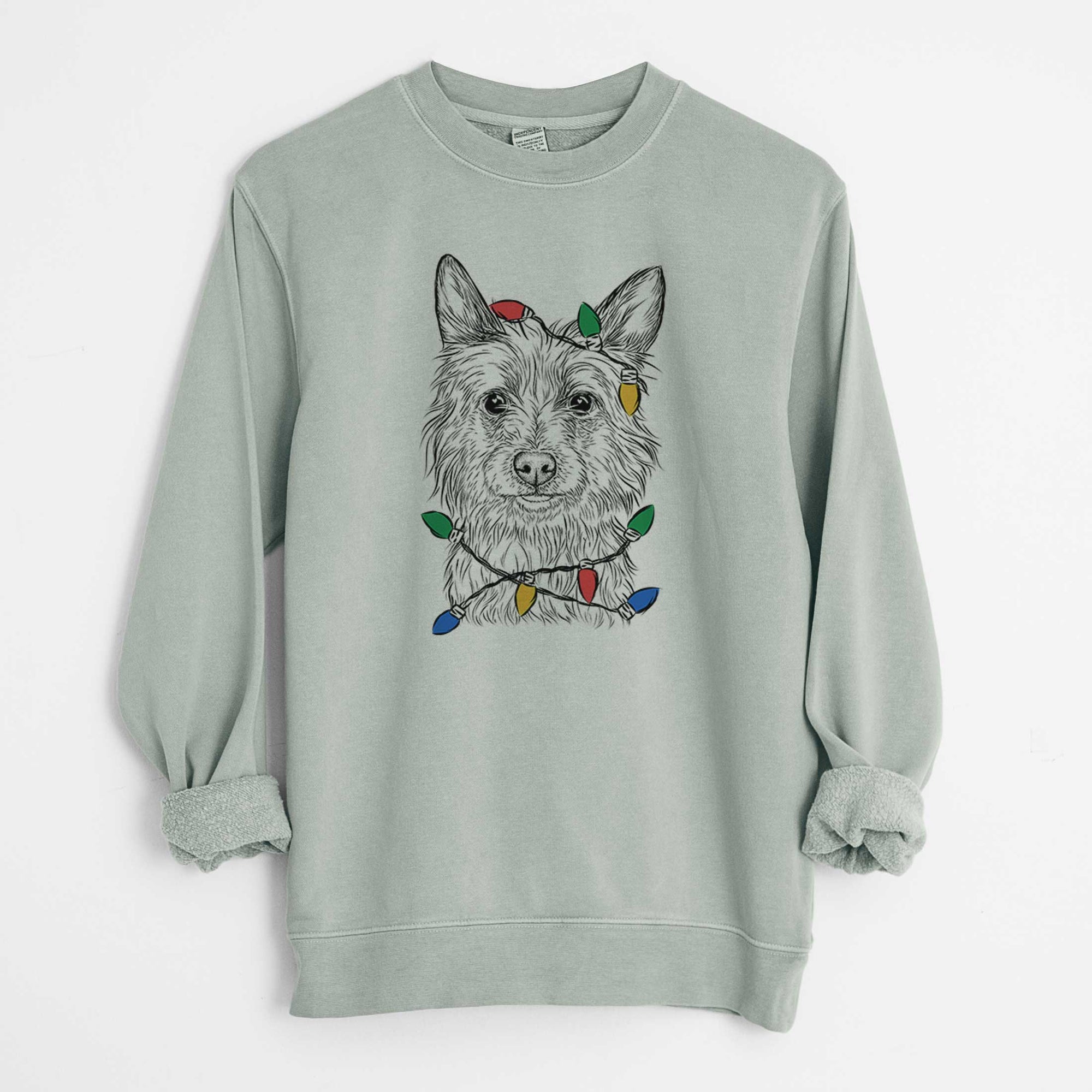 Christmas Lights Paulo the Portuguese Podengo - Unisex Pigment Dyed Crew Sweatshirt