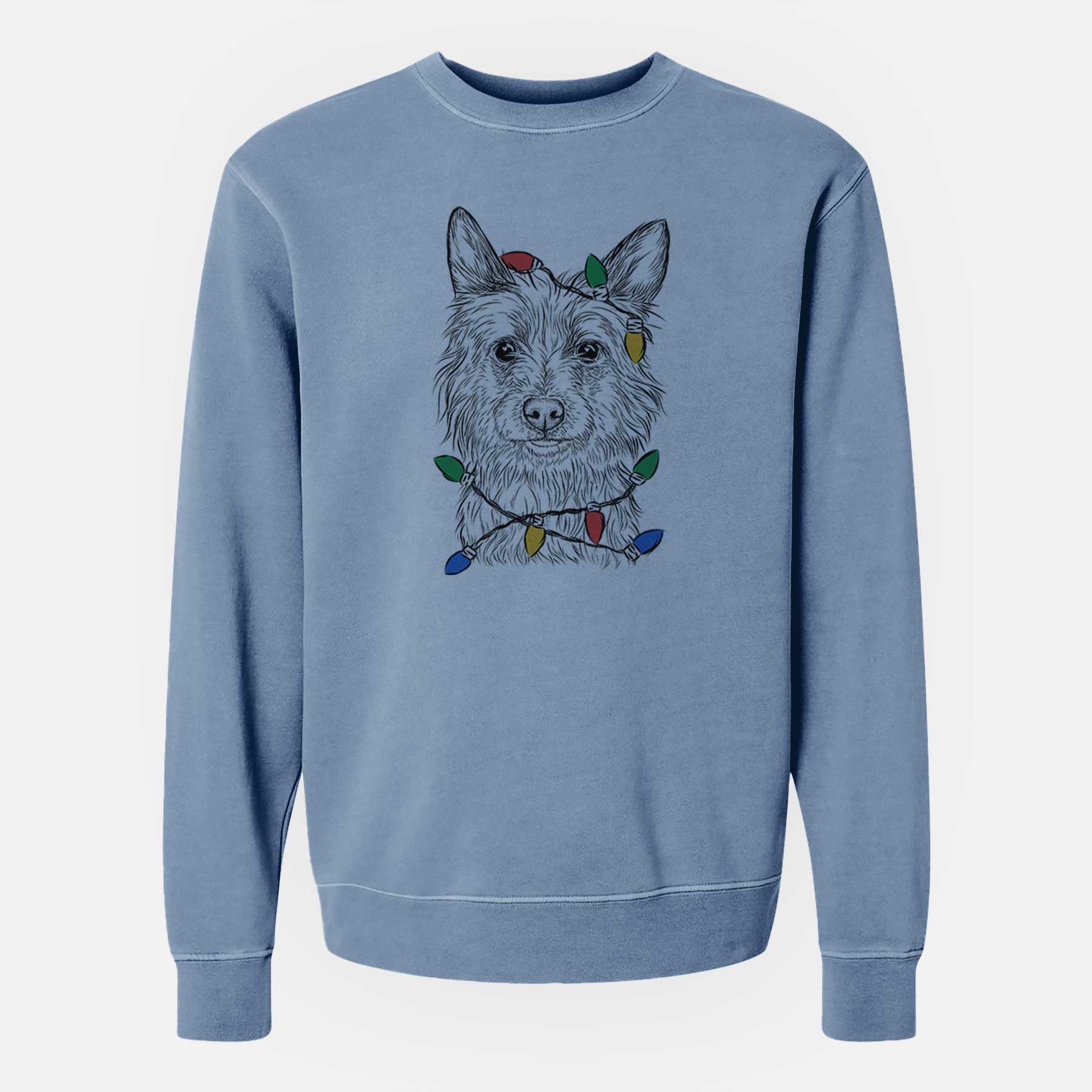 Christmas Lights Paulo the Portuguese Podengo - Unisex Pigment Dyed Crew Sweatshirt