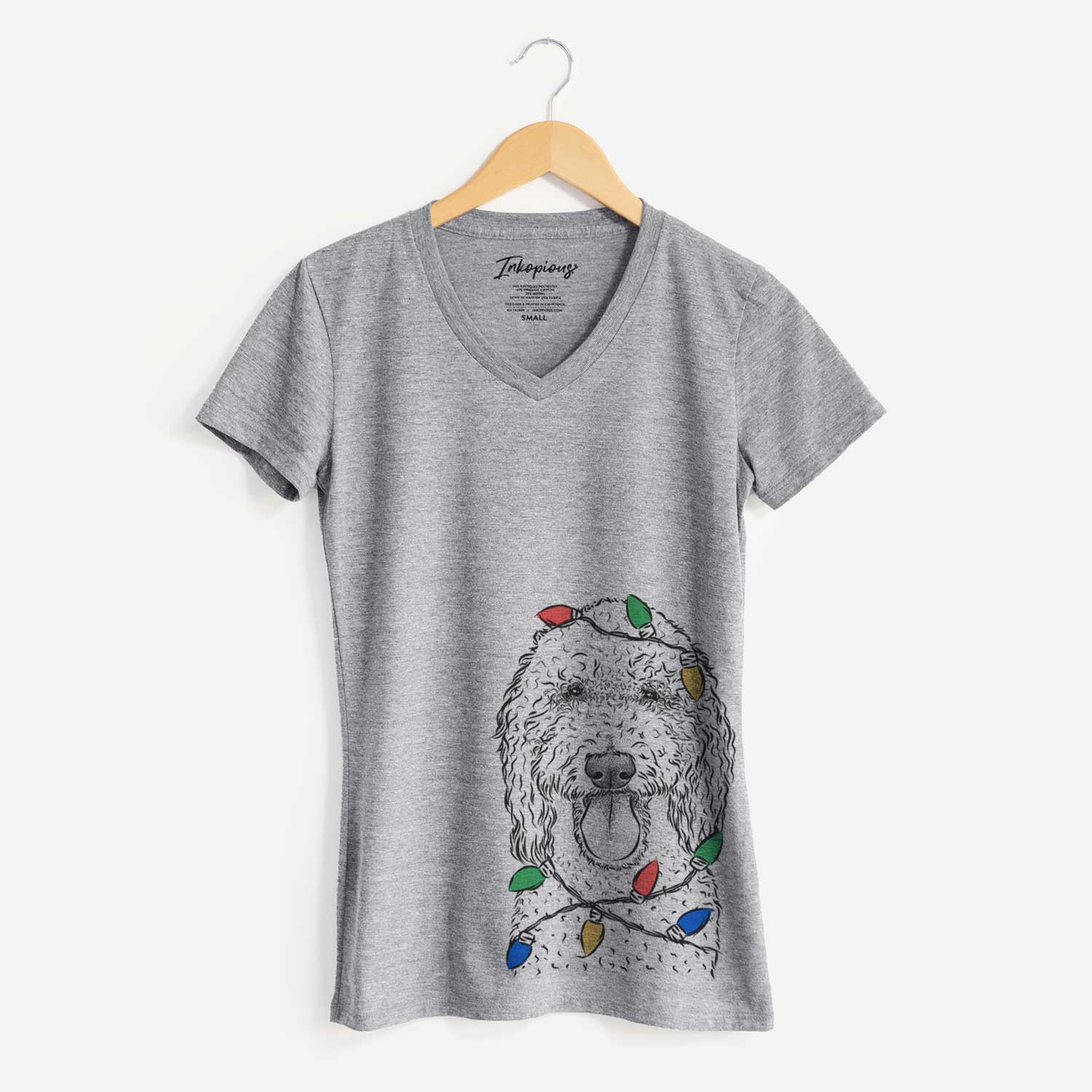 Christmas Lights Pavlov the Goldendoodle - Women's V-neck Shirt