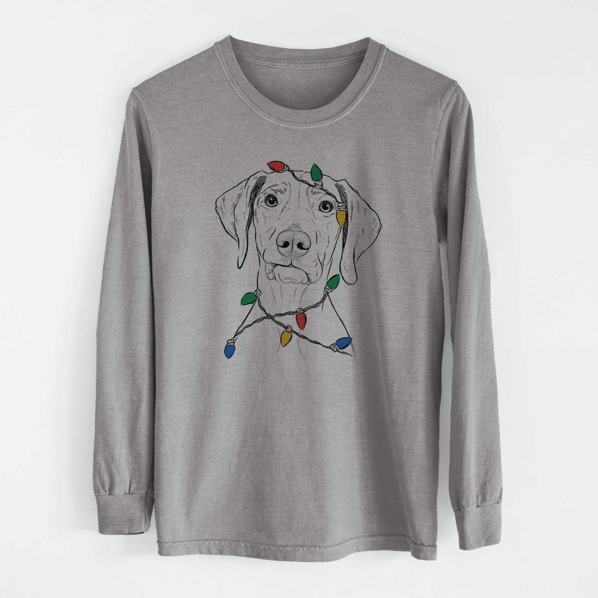 Christmas Lights Pawley the Vizsla - Heavyweight 100% Cotton Long Sleeve