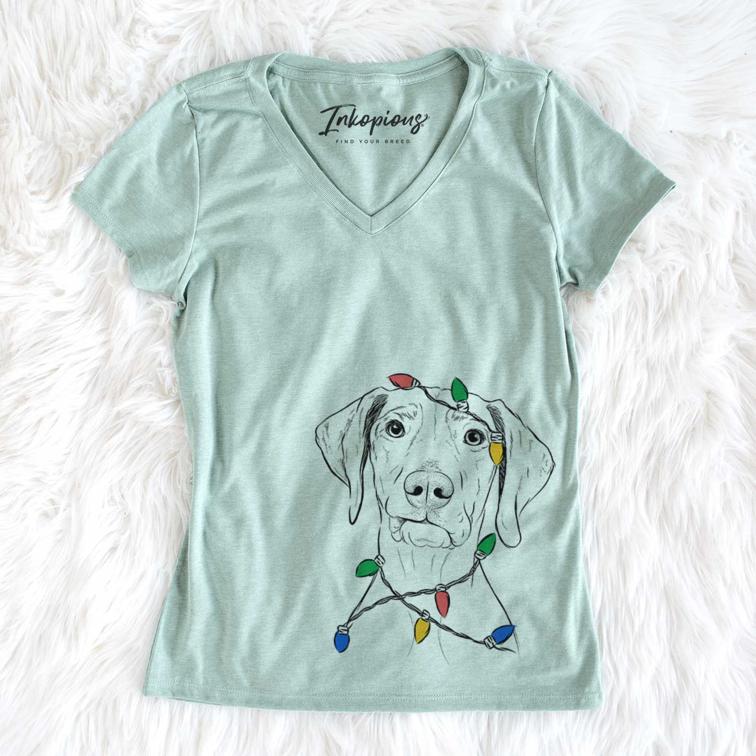 Christmas Lights Pawley the Vizsla - Women's V-neck Shirt