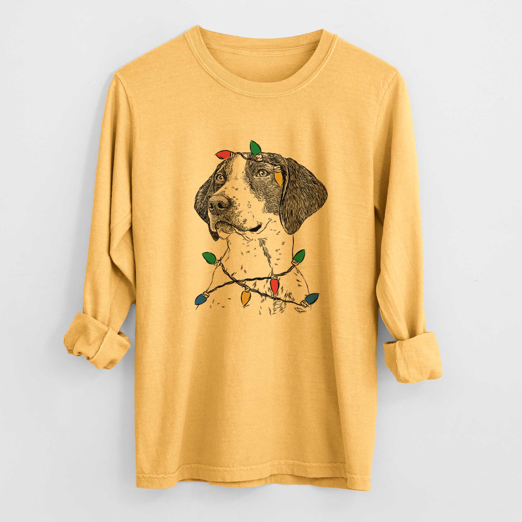 Christmas Lights Payton the Mixed Breed - Heavyweight 100% Cotton Long Sleeve