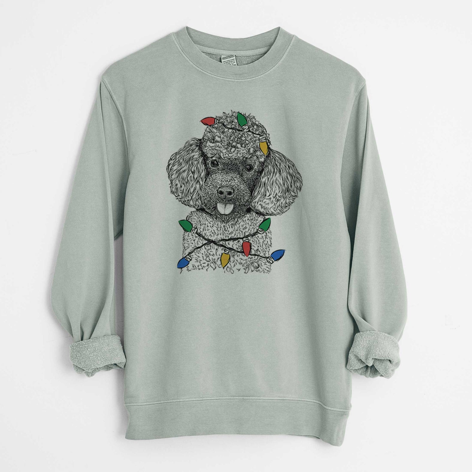 Christmas Lights George the Toy Poodle - Unisex Pigment Dyed Crew Sweatshirt