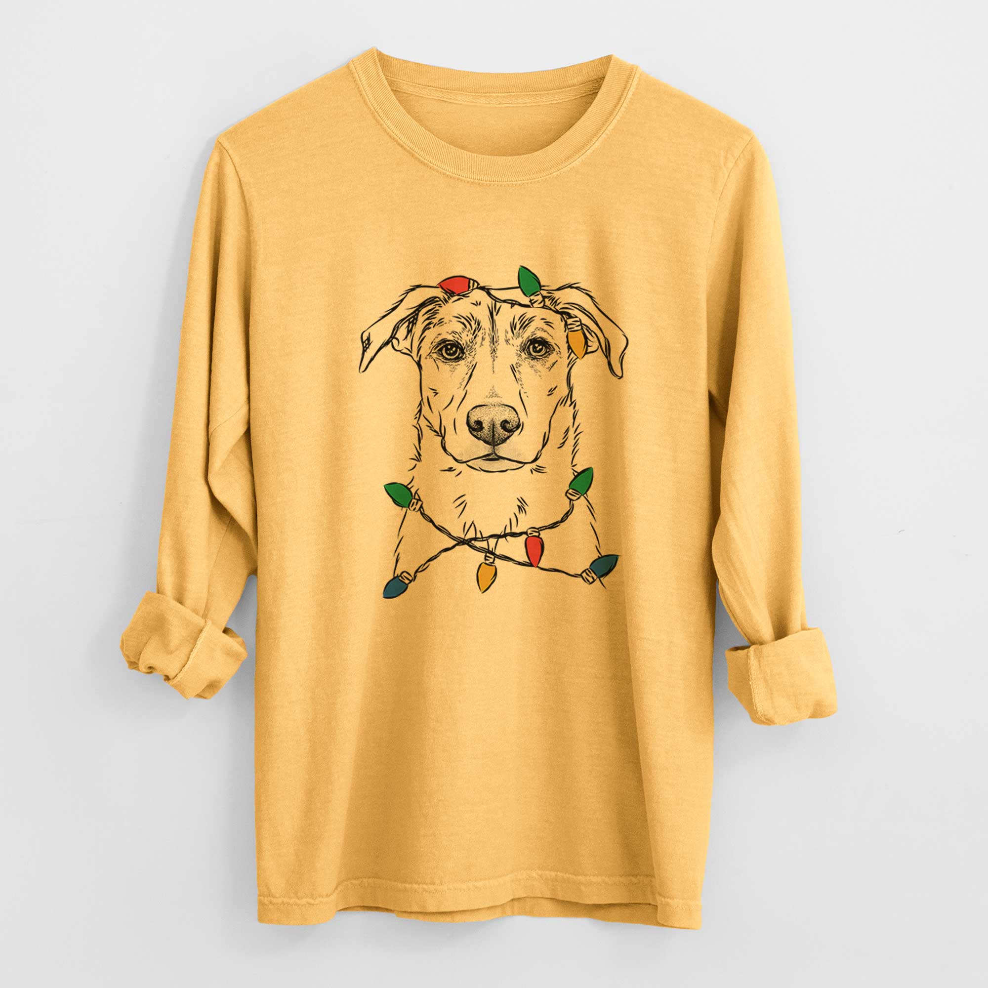 Christmas Lights Peanut the Lab Mix - Heavyweight 100% Cotton Long Sleeve