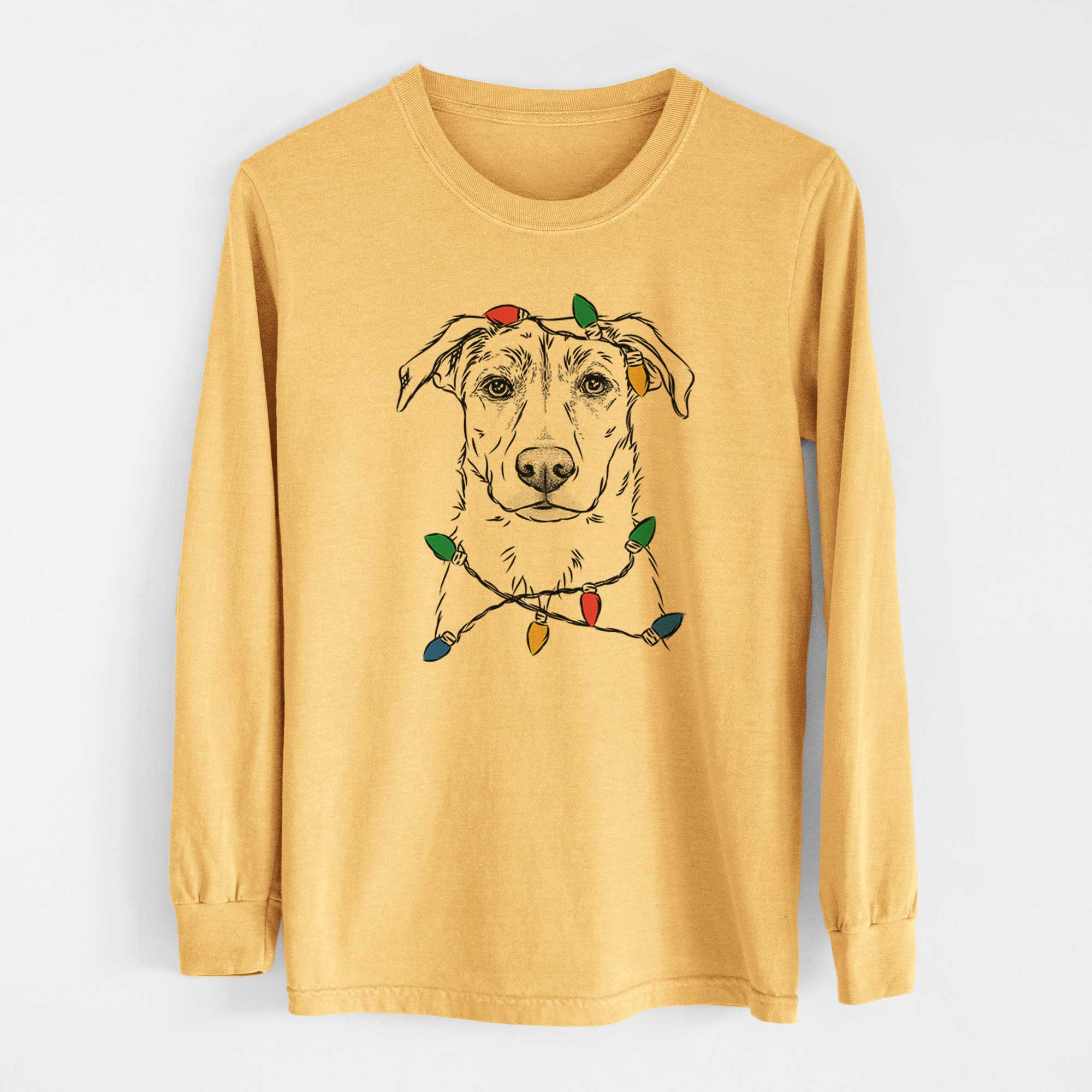 Christmas Lights Peanut the Lab Mix - Heavyweight 100% Cotton Long Sleeve