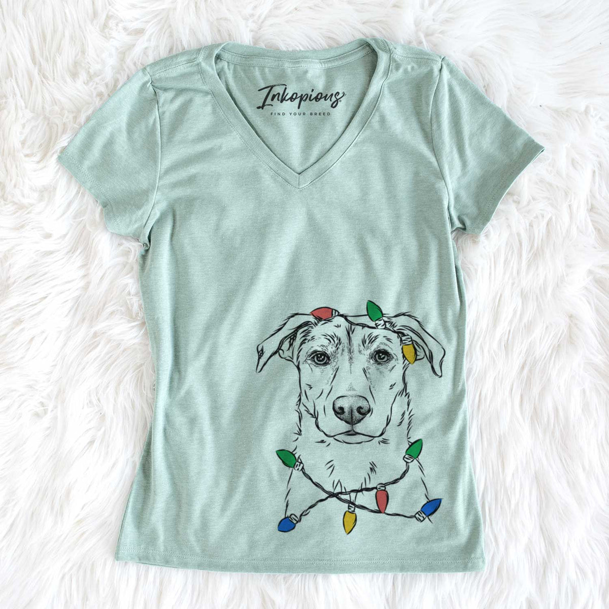 Christmas Lights Peanut the Lab Mix - Women&#39;s V-neck Shirt