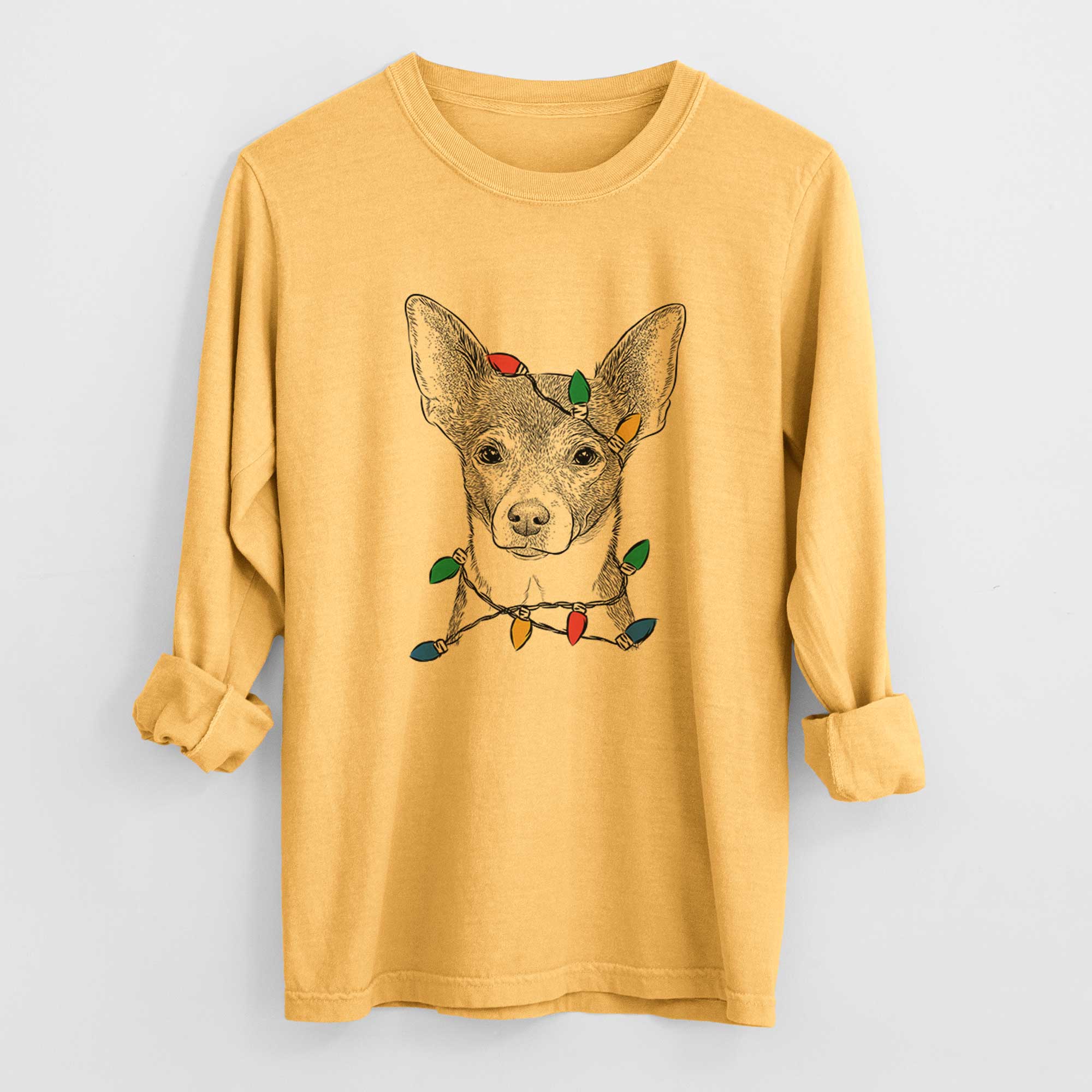 Christmas Lights Peanut the Chihuahua - Heavyweight 100% Cotton Long Sleeve