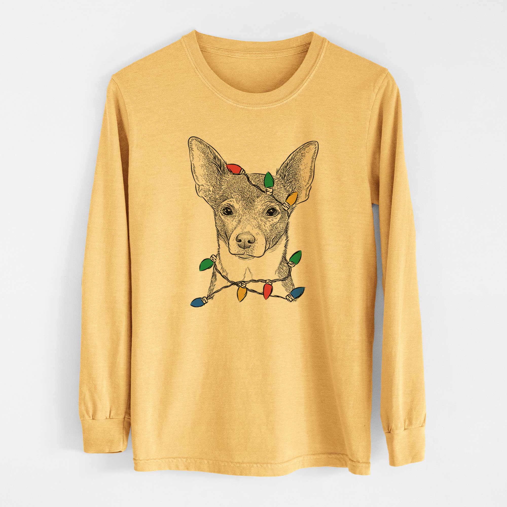 Christmas Lights Peanut the Chihuahua - Heavyweight 100% Cotton Long Sleeve