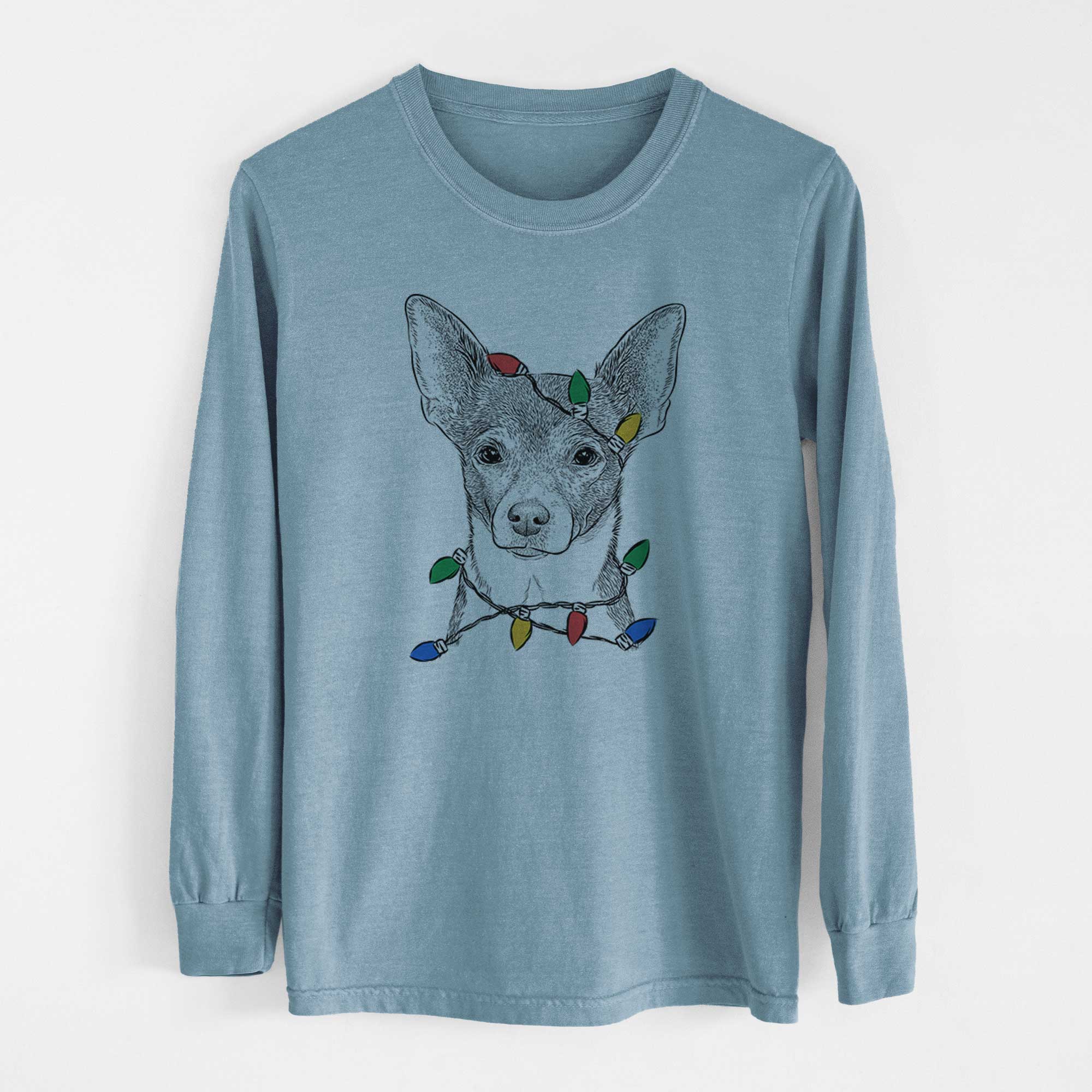 Christmas Lights Peanut the Chihuahua - Heavyweight 100% Cotton Long Sleeve