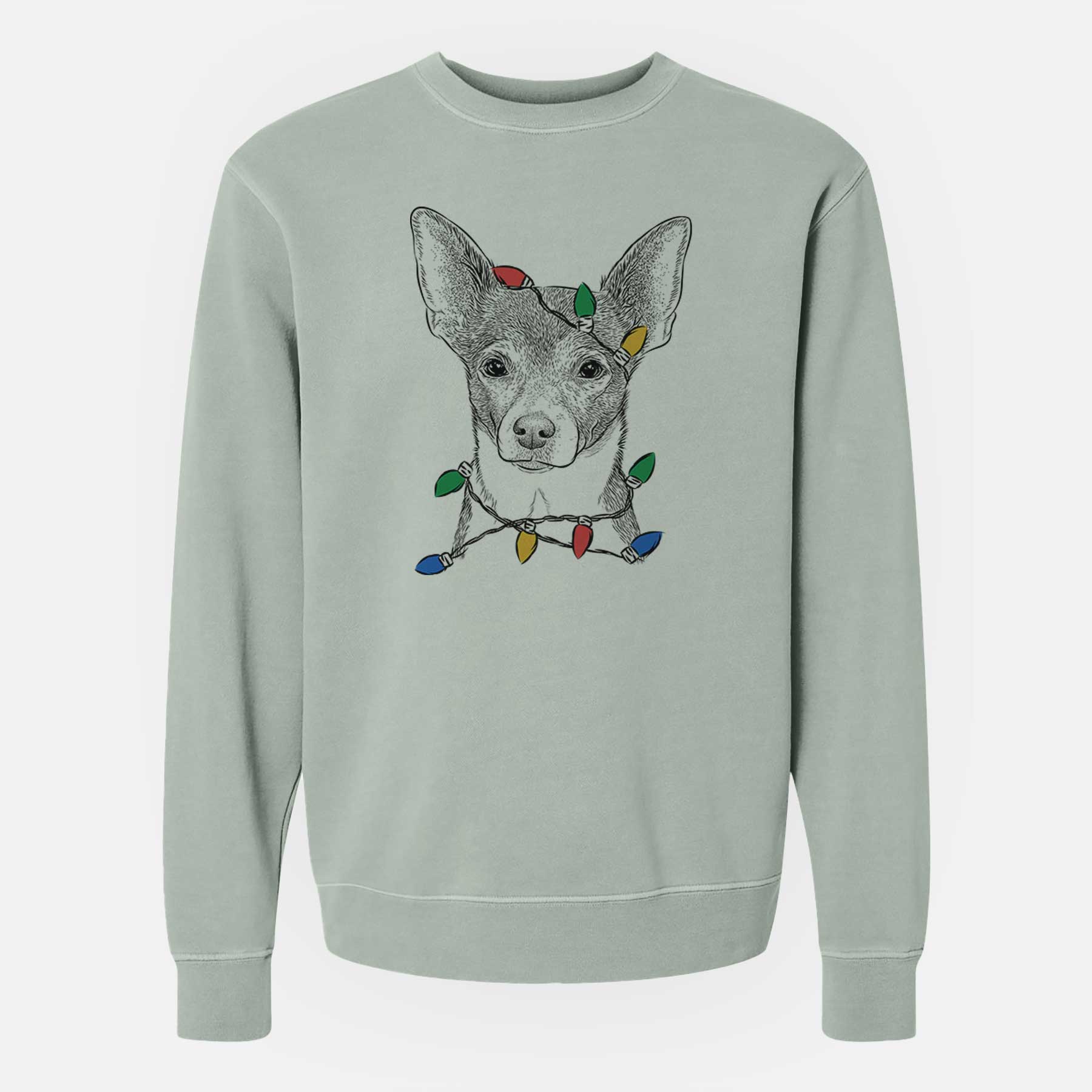 Christmas Lights Peanut the Chihuahua - Unisex Pigment Dyed Crew Sweatshirt