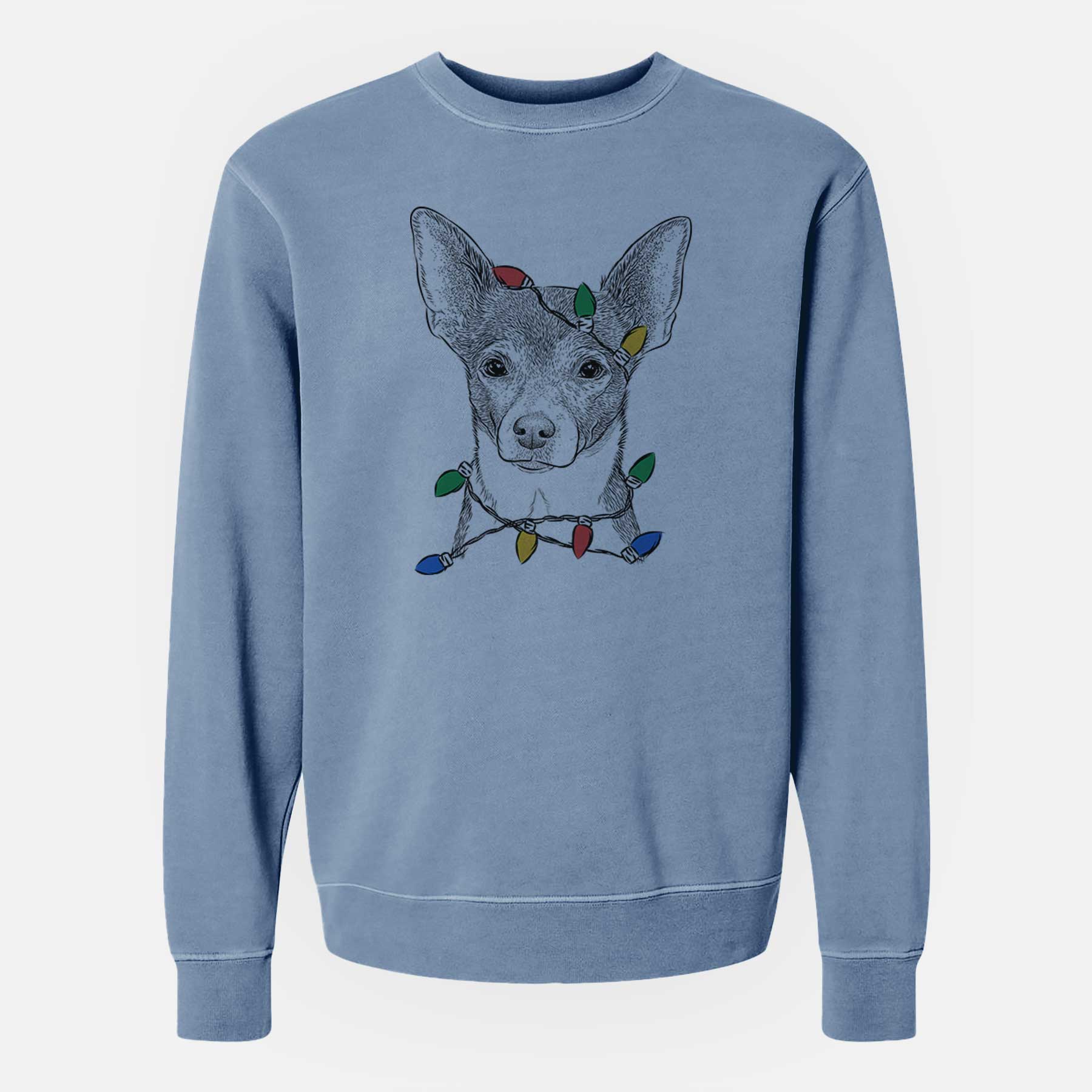 Christmas Lights Peanut the Chihuahua - Unisex Pigment Dyed Crew Sweatshirt